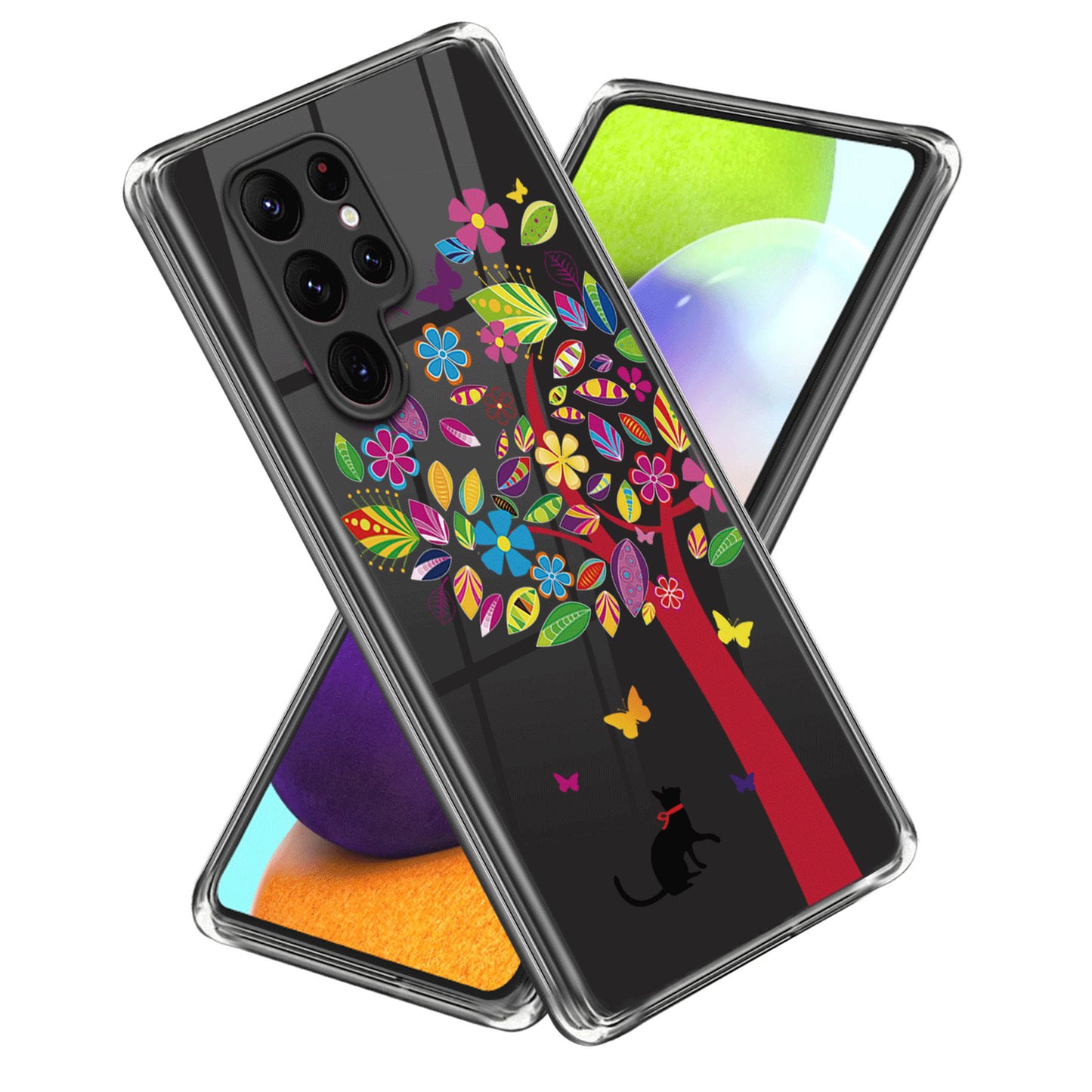 For Samsung Galaxy S24 Ultra Pattern Phone Case Flexible TPU Shockproof Cover - Cat and Tree