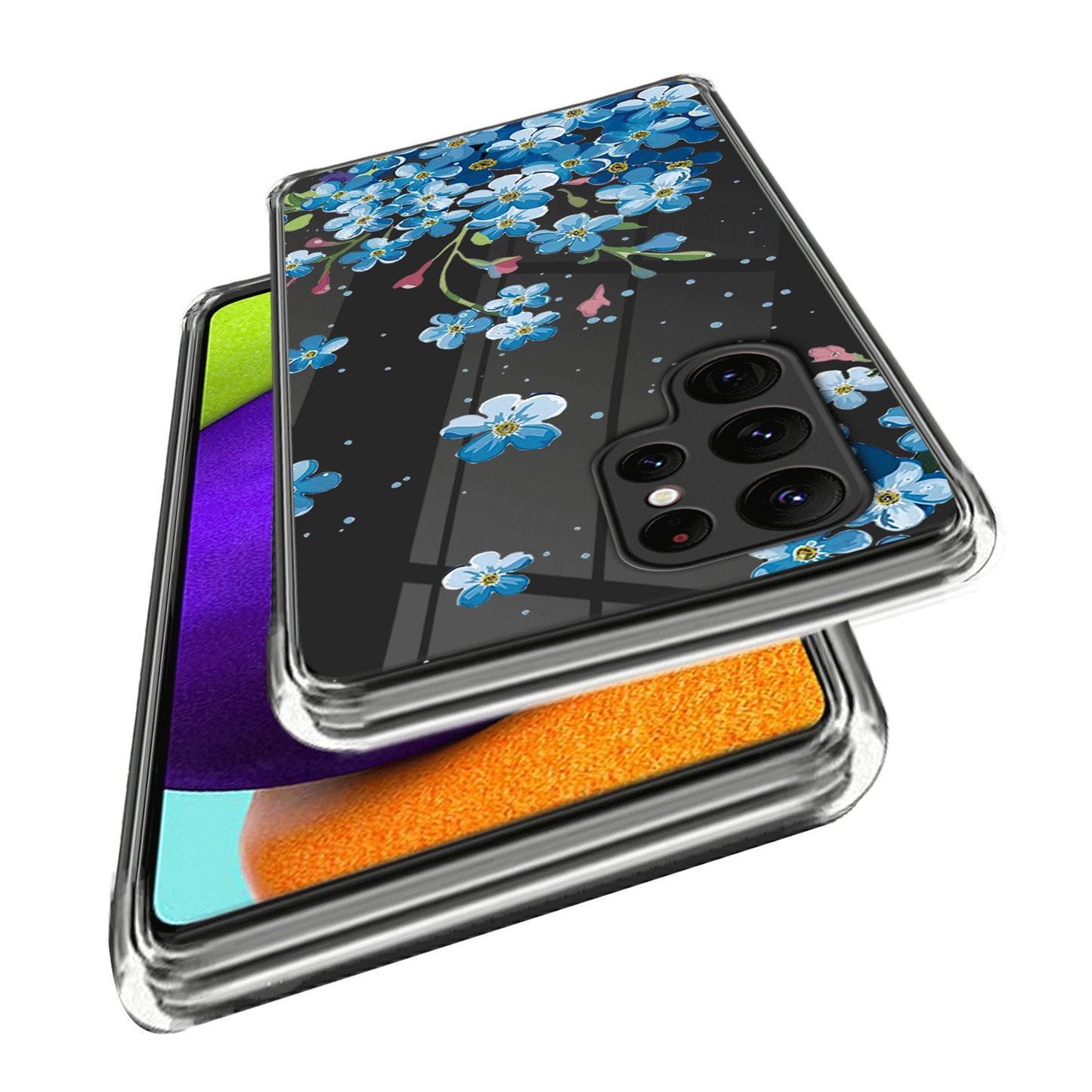 For Samsung Galaxy S24 Ultra Pattern Phone Case Flexible TPU Shockproof Cover - Blue Flower
