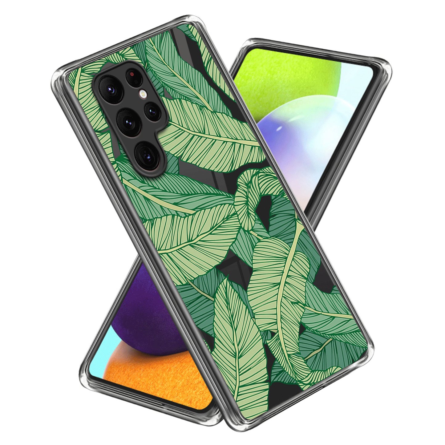 For Samsung Galaxy S24 Ultra Pattern Case Anti-Drop Soft TPU Phone Cover - Green Leaves