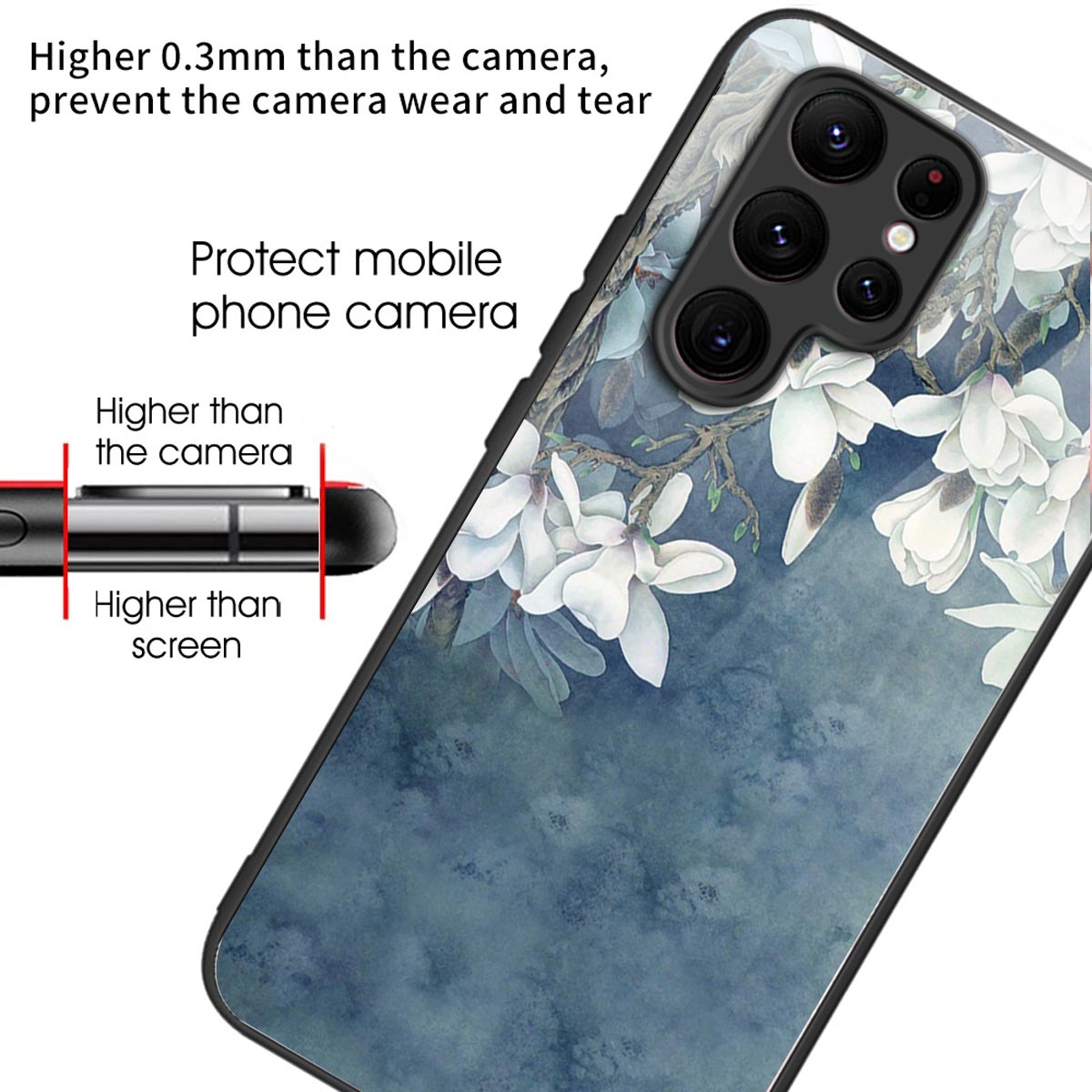 For Samsung Galaxy S24 Ultra Case Tempered Glass+TPU Pattern Printing Phone Cover - Magnolia