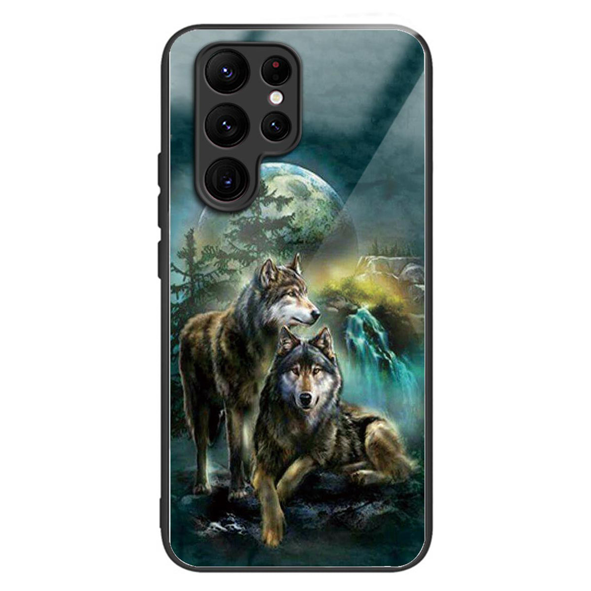 For Samsung Galaxy S24 Ultra Case Tempered Glass+TPU Pattern Printing Phone Cover - Wolves