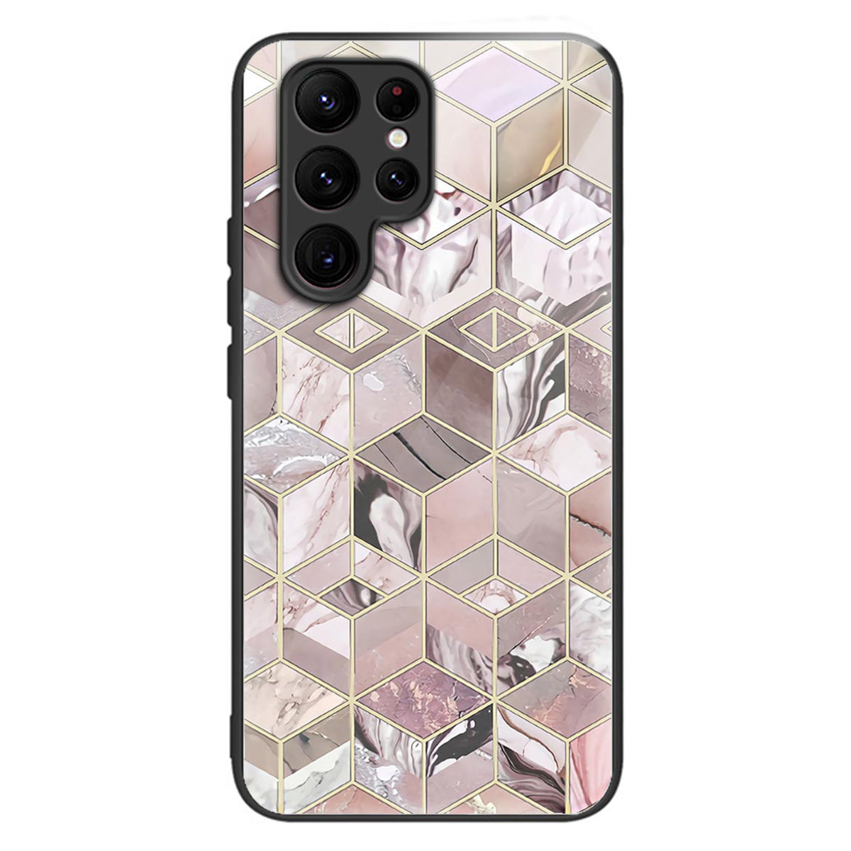 For Samsung Galaxy S24 Ultra Case Tempered Glass+TPU Pattern Printing Phone Cover - Block Marble