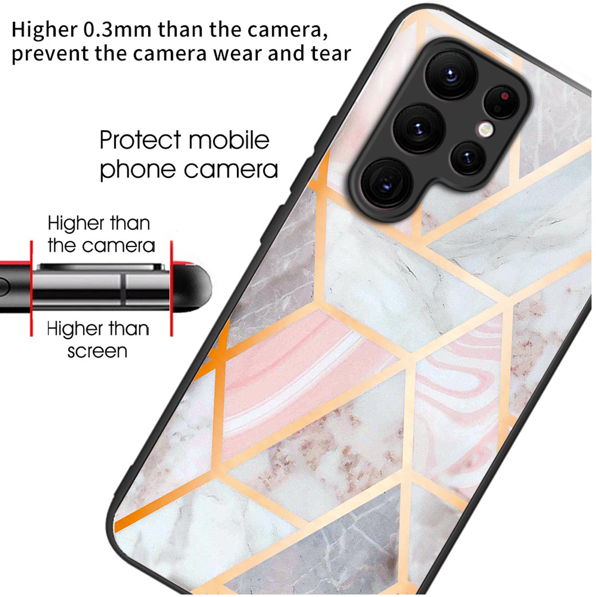 For Samsung Galaxy S24 Ultra Case Tempered Glass+TPU Pattern Printing Phone Cover - Pink Splicing Marble