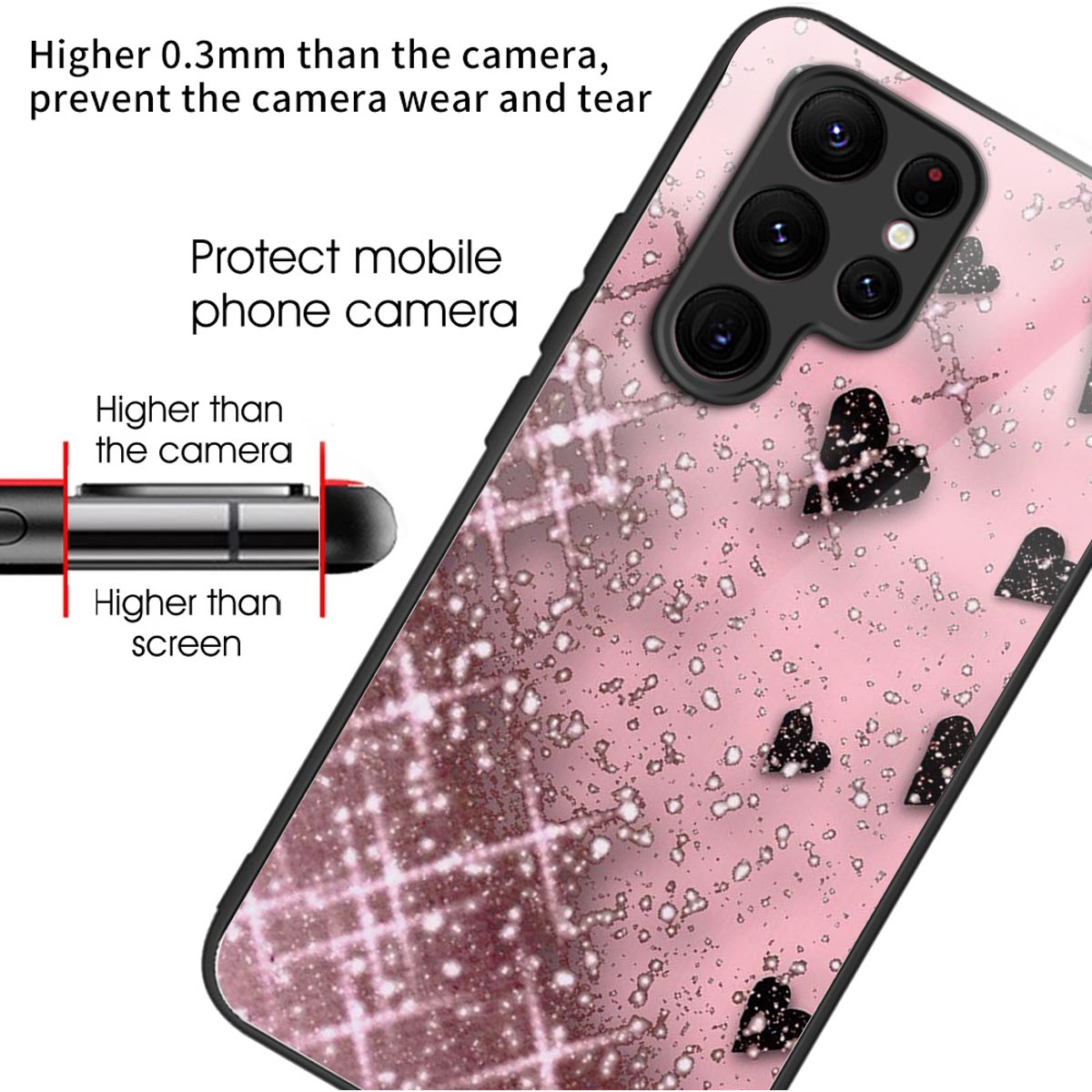 For Samsung Galaxy S24 Ultra Case Tempered Glass+TPU Pattern Printing Phone Cover - Love / Pink
