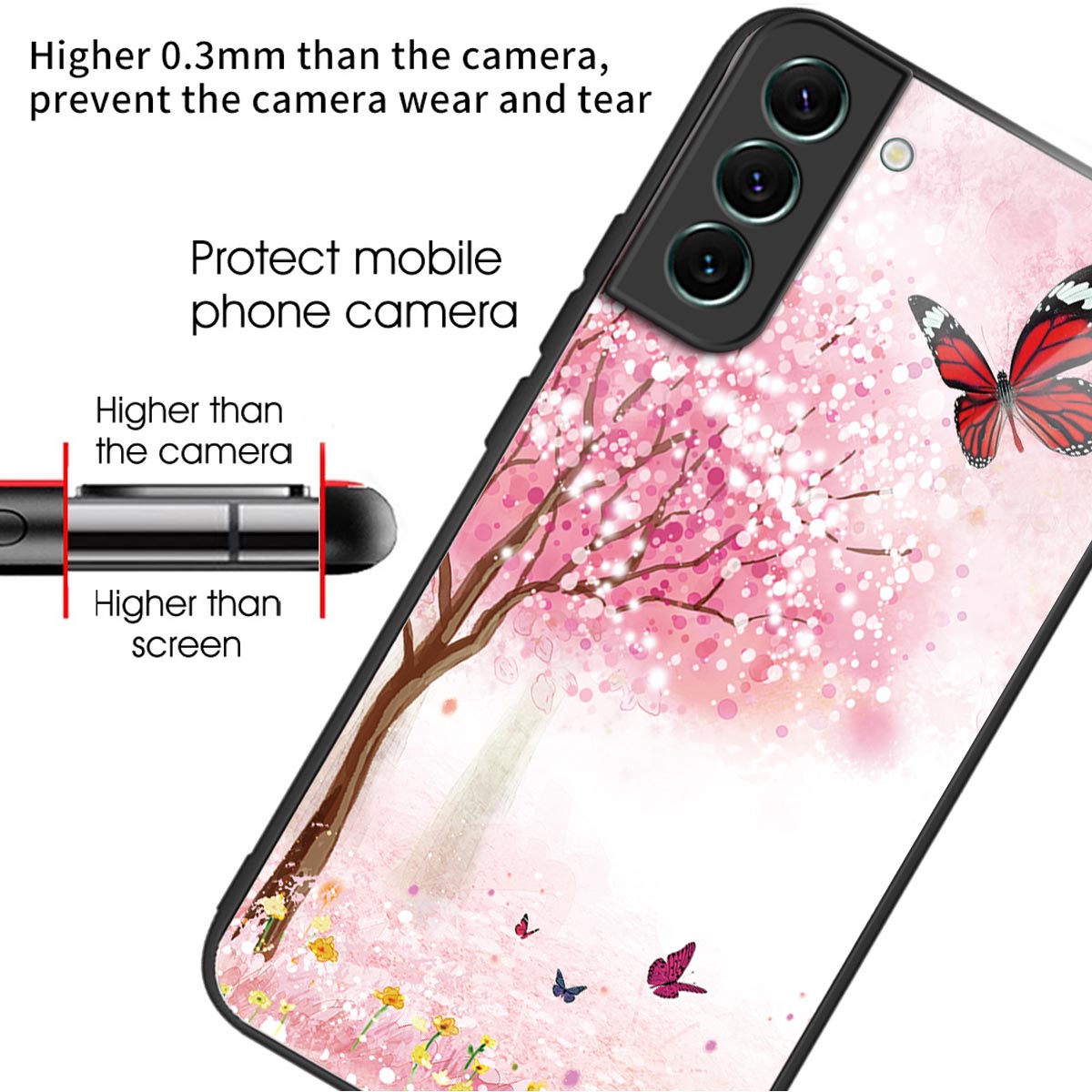 For Samsung Galaxy S24+ Phone Case Pattern Printing Tempered Glass+TPU Cover - Cherry Blossom Trees