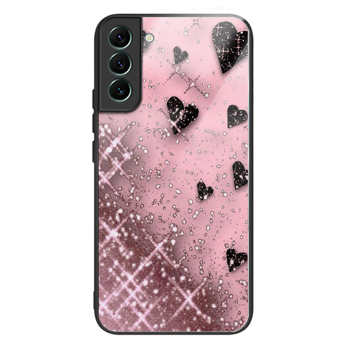For Samsung Galaxy S24+ Phone Case Pattern Printing Tempered Glass+TPU Cover - Love / Pink