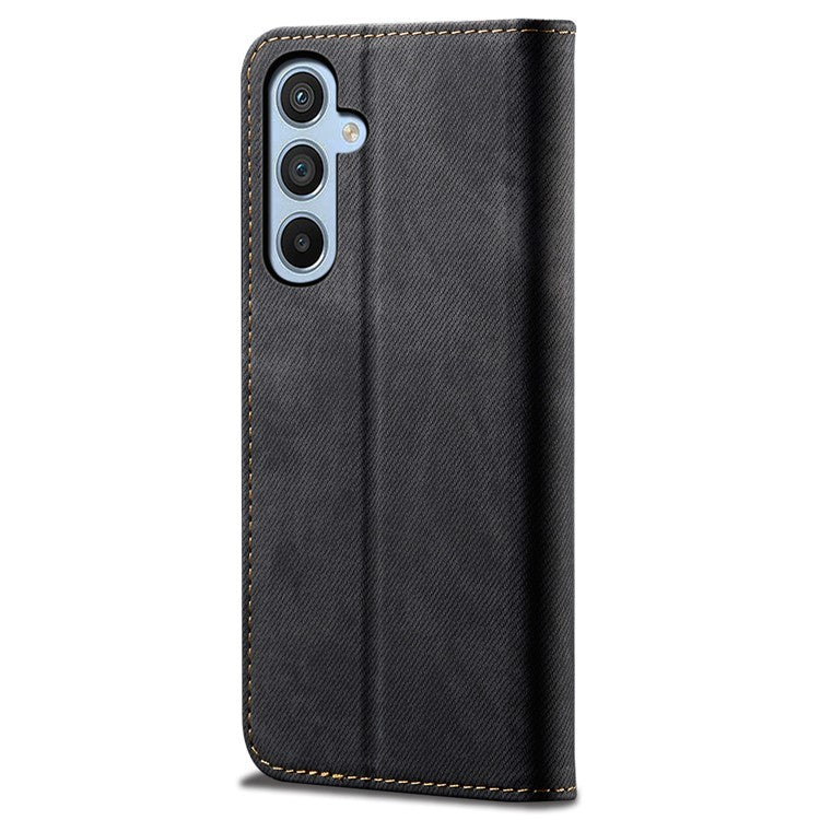 For Samsung Galaxy A35 5G Wallet Case Jeans Cloth Texture PU Leather Cover - Black