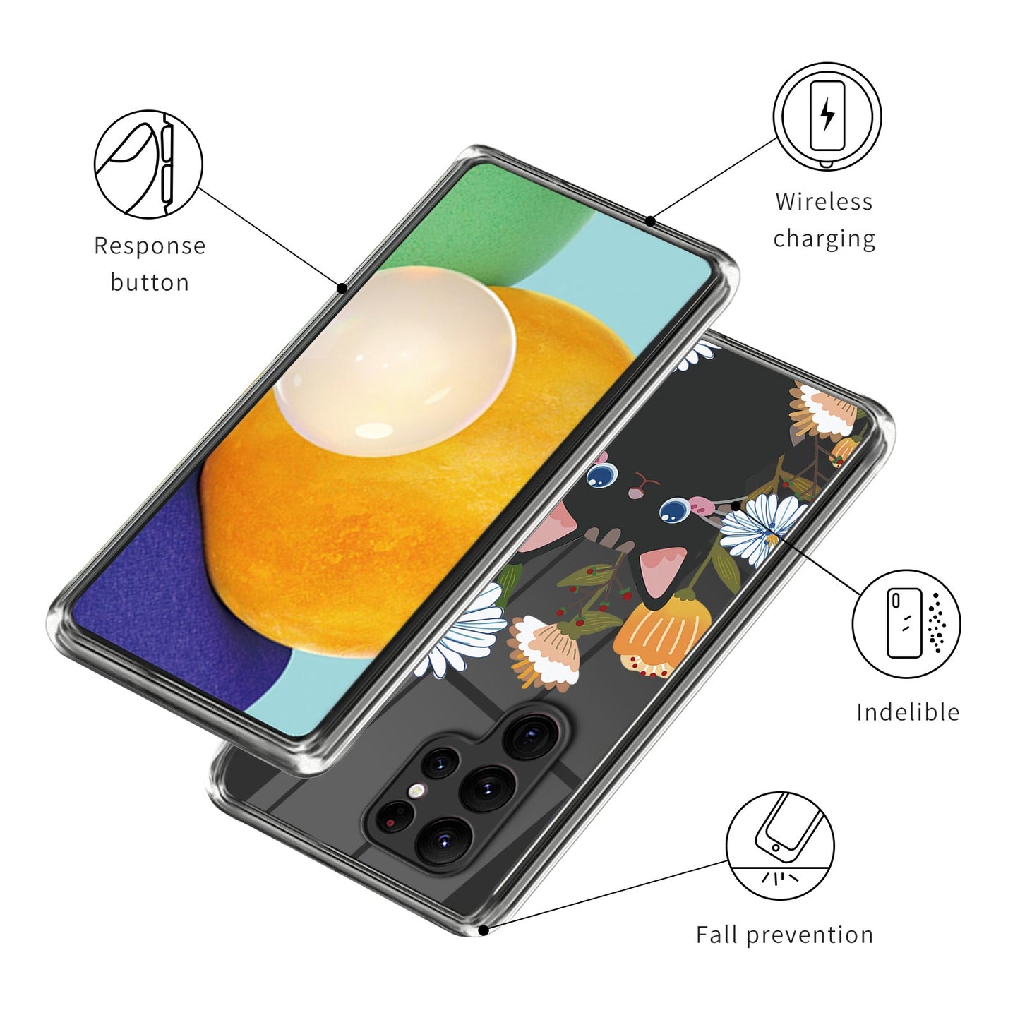 For Samsung Galaxy S24 Ultra Phone Case Pattern Printing Soft TPU Cover - Flower / Cat