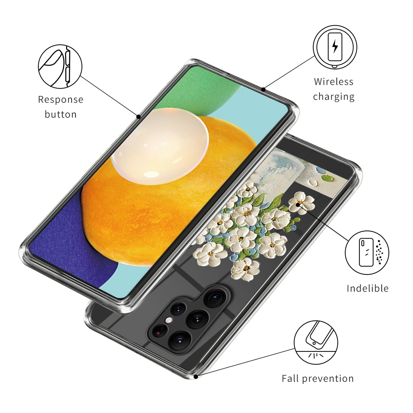 For Samsung Galaxy S24 Ultra Phone Case Pattern Printing Soft TPU Cover - Oil Painting White Flower