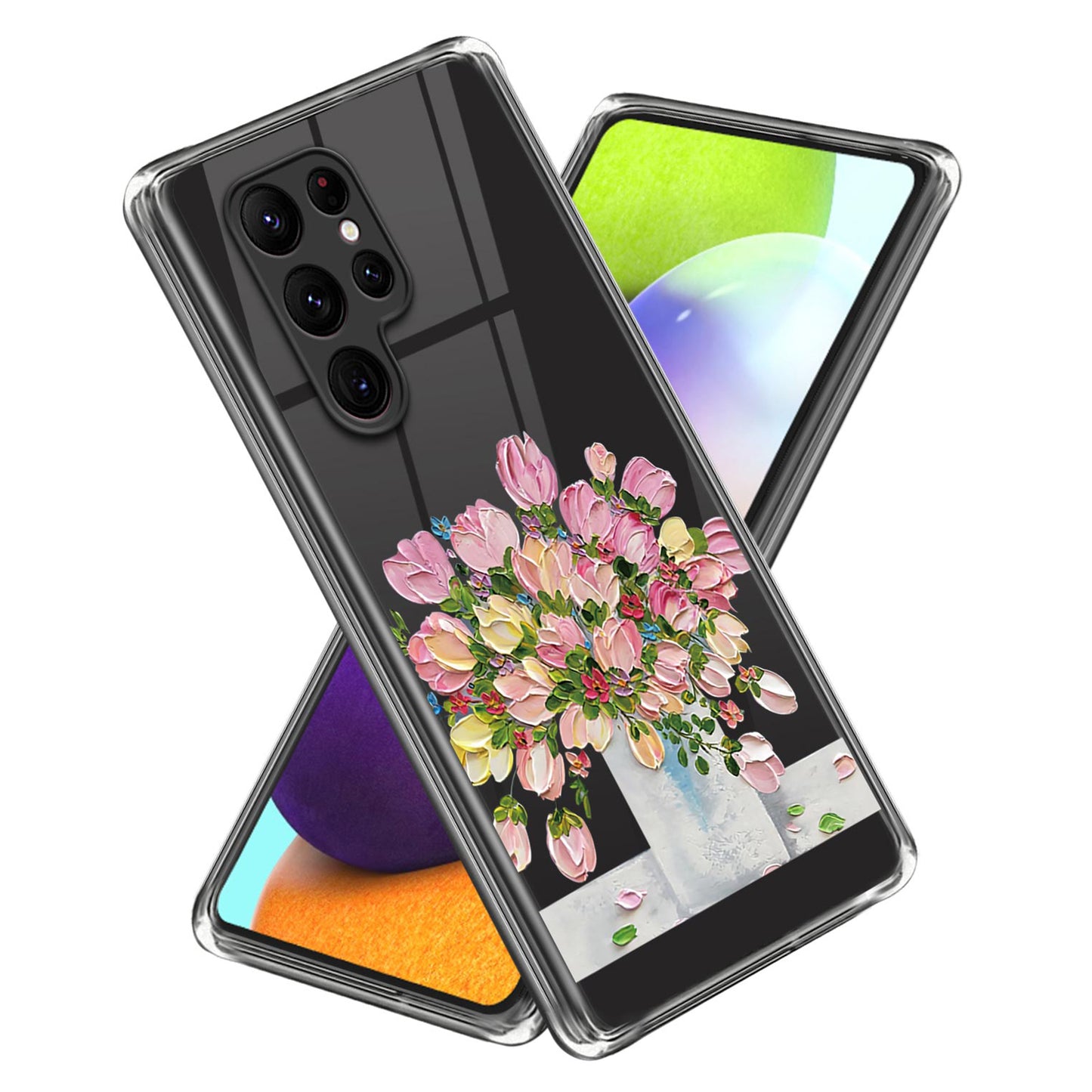 For Samsung Galaxy S24 Ultra Phone Case Pattern Printing Soft TPU Cover - Oil Painting Pink Flower