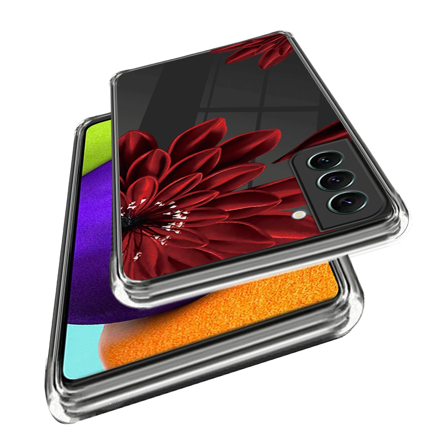 For Samsung Galaxy S24 Case Pattern Printing Shockproof TPU Phone Cover Protector - Red Flower