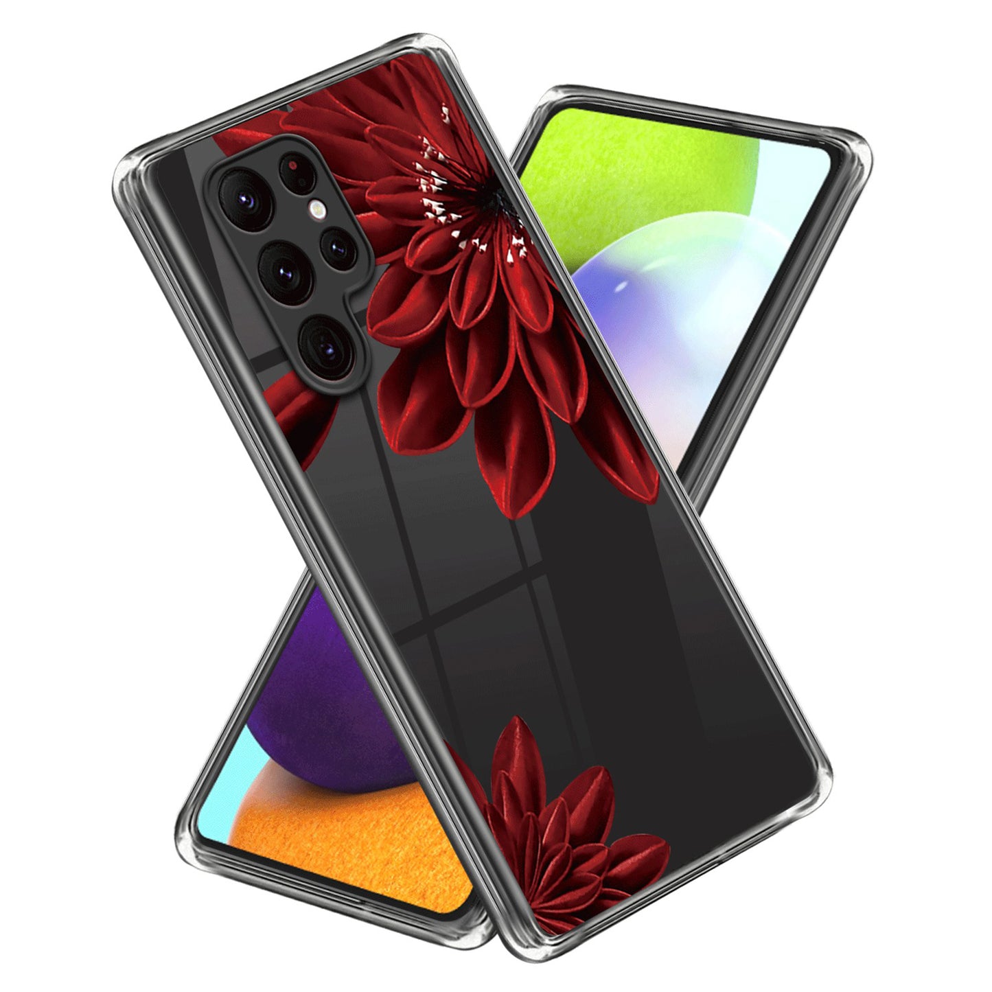 For Samsung Galaxy S24 Ultra Case Anti-scratch TPU Back Cover with Pattern Printing - Red Flower
