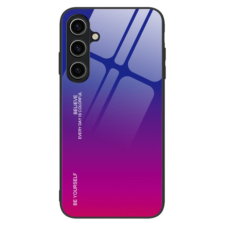 For Samsung Galaxy A15 5G Back Case Gradient Color Tempered Glass Phone Cover Protector - Blue / Rose