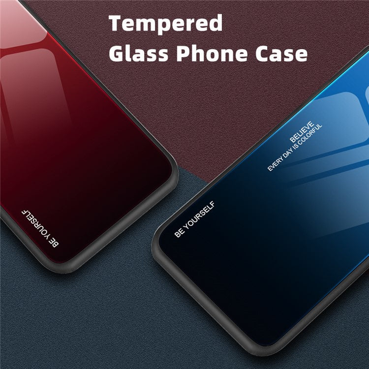 For Samsung Galaxy A15 5G Back Case Gradient Color Tempered Glass Phone Cover Protector - Blue / Rose