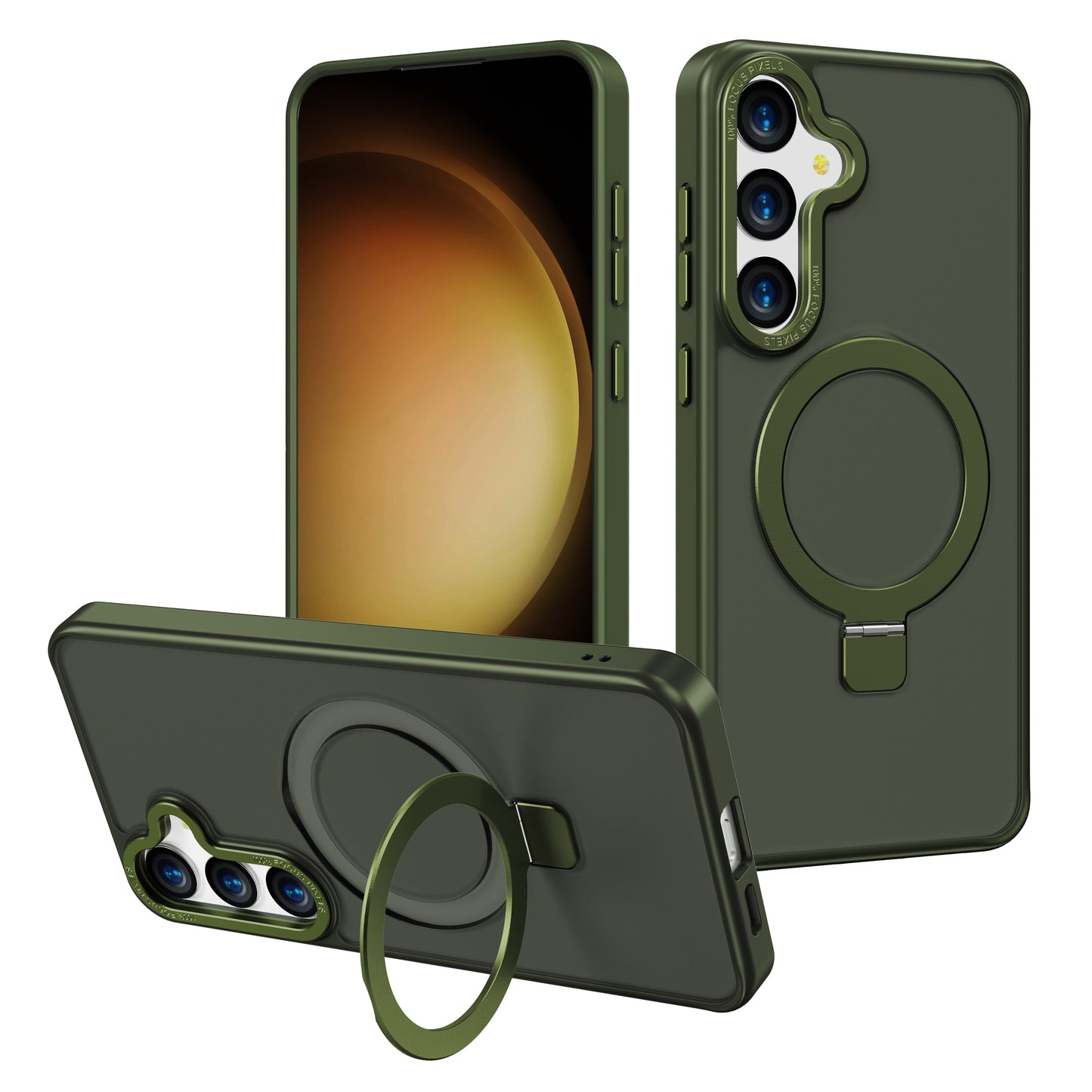 For Samsung Galaxy S24 Case Compatible with MagSafe Anti-Drop TPU+PC Kickstand Phone Cover - Green