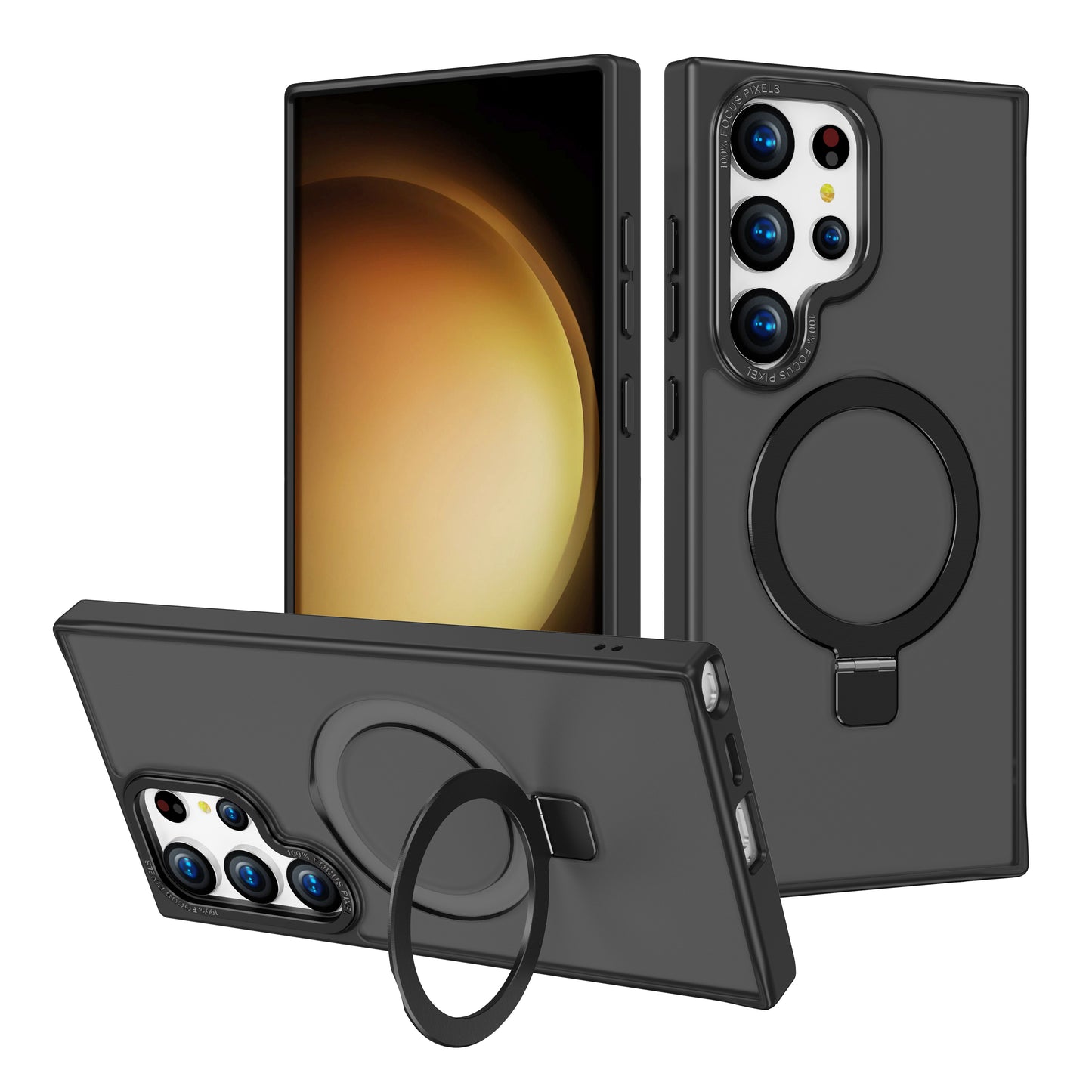 For Samsung Galaxy S24 Ultra Kickstand Case Compatible with MagSafe Shockproof TPU+PC Phone Case - Black