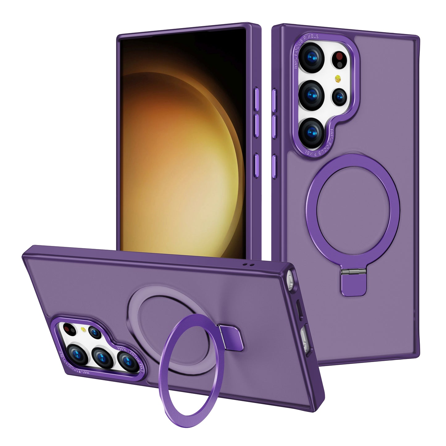 For Samsung Galaxy S24 Ultra Kickstand Case Compatible with MagSafe Shockproof TPU+PC Phone Case - Dark Purple