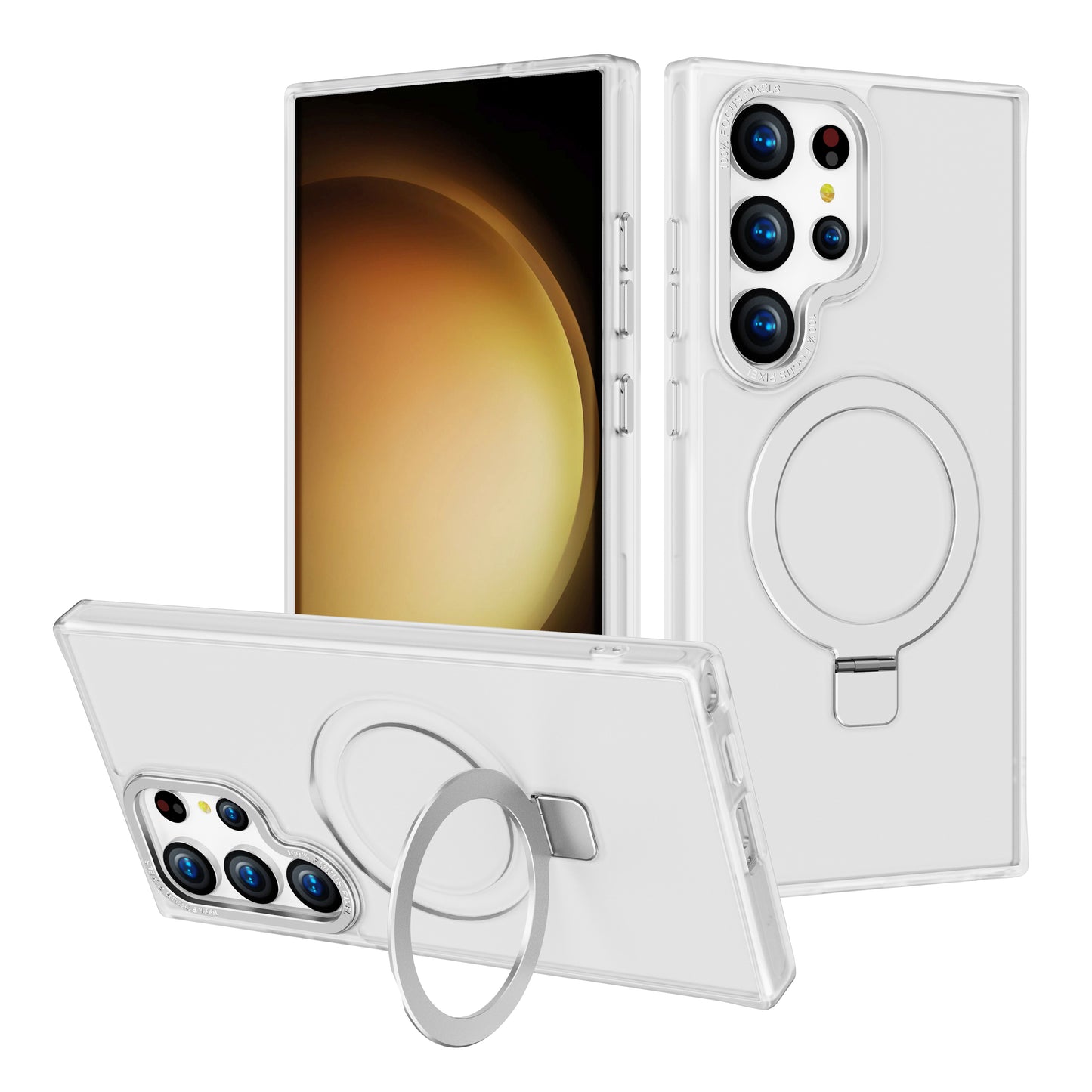 For Samsung Galaxy S24 Ultra Kickstand Case Compatible with MagSafe Shockproof TPU+PC Phone Case - Transparent