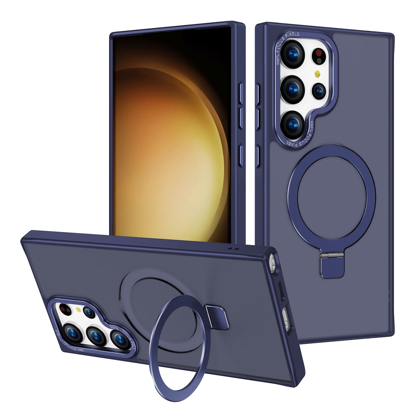 For Samsung Galaxy S24 Ultra Kickstand Case Compatible with MagSafe Shockproof TPU+PC Phone Case - Navy Blue