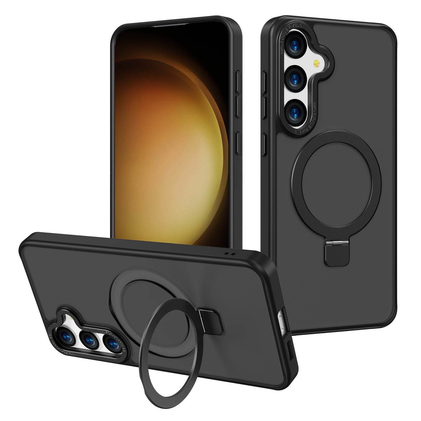 For Samsung Galaxy S24+ Case Anti-Drop TPU+PC Kickstand Phone Cover Compatible with MagSafe - Black