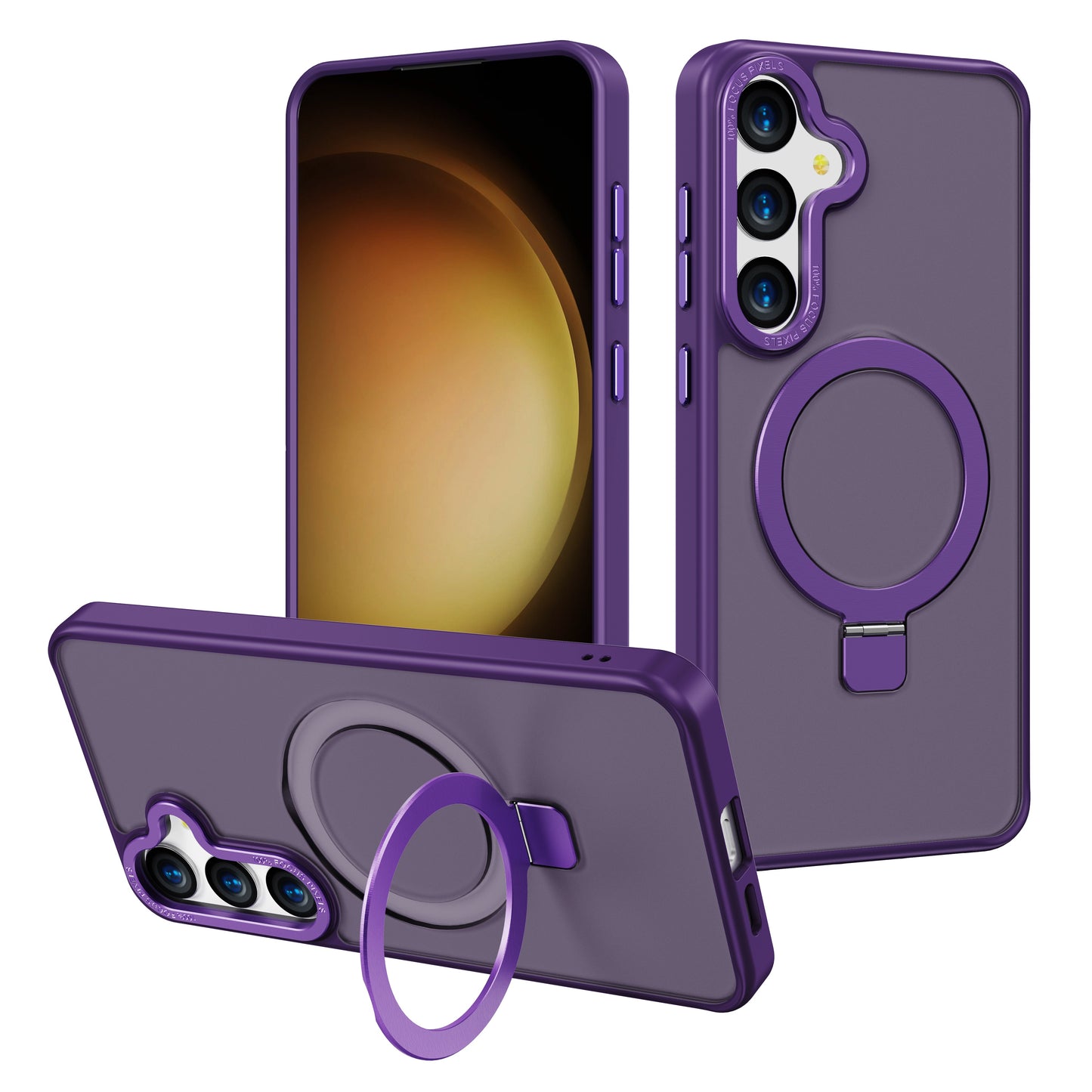 For Samsung Galaxy S24+ Case Anti-Drop TPU+PC Kickstand Phone Cover Compatible with MagSafe - Dark Purple