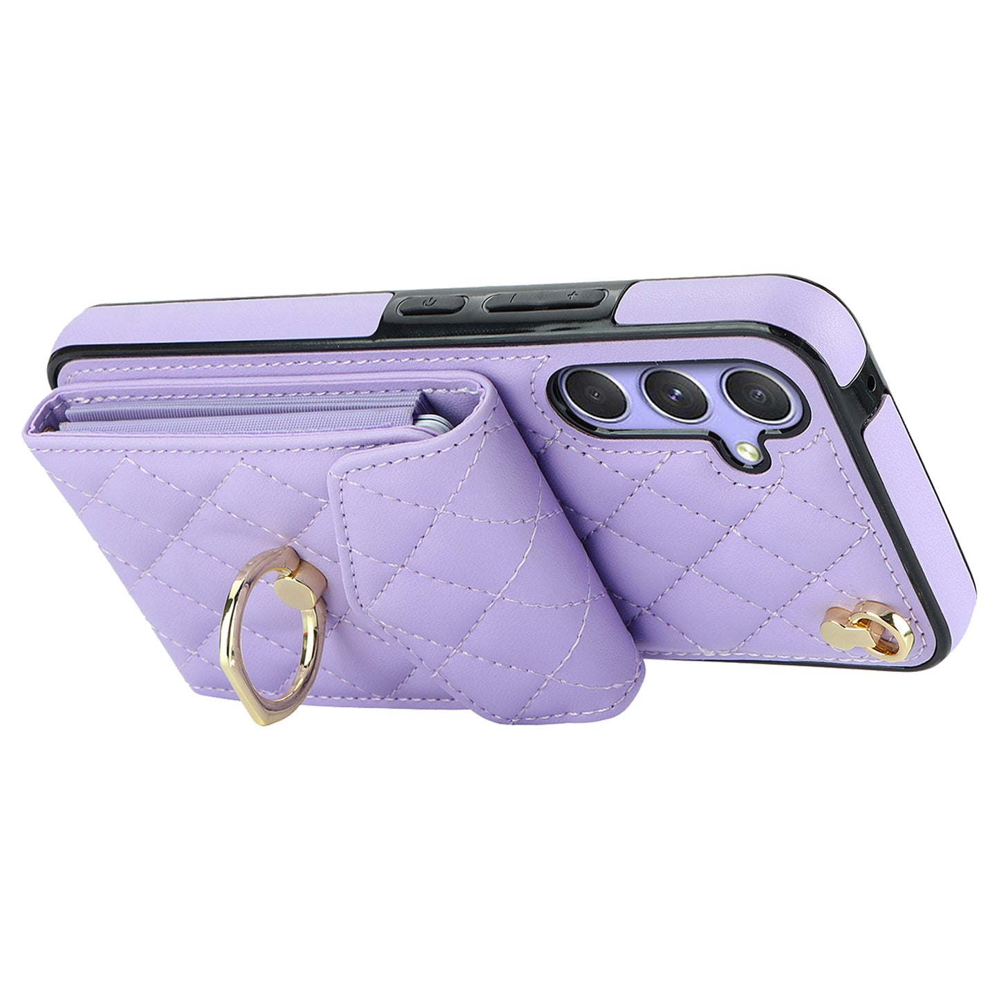 For Samsung Galaxy S24 Case Card Bag Leather+TPU Crossbody Cover with Ring Kickstand - Purple