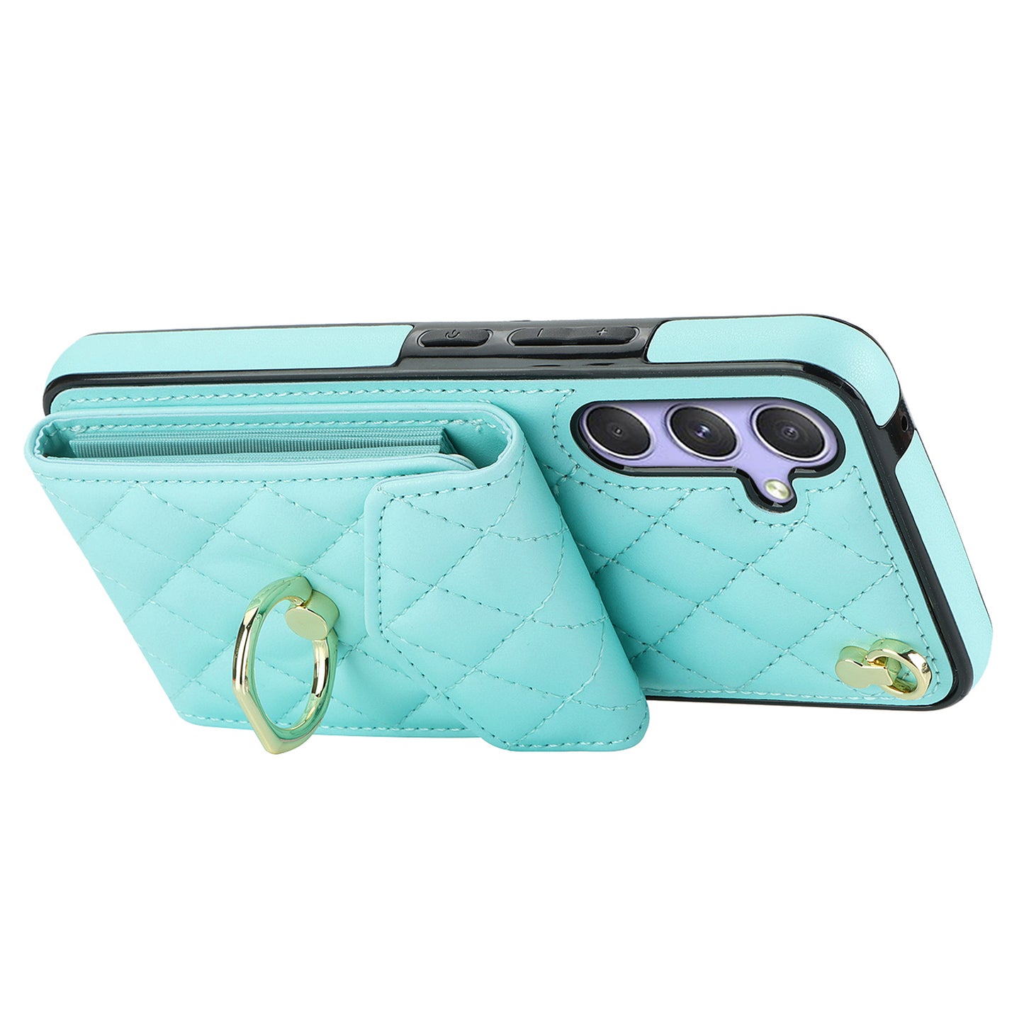 For Samsung Galaxy S24 Case Card Bag Leather+TPU Crossbody Cover with Ring Kickstand - Mint Green