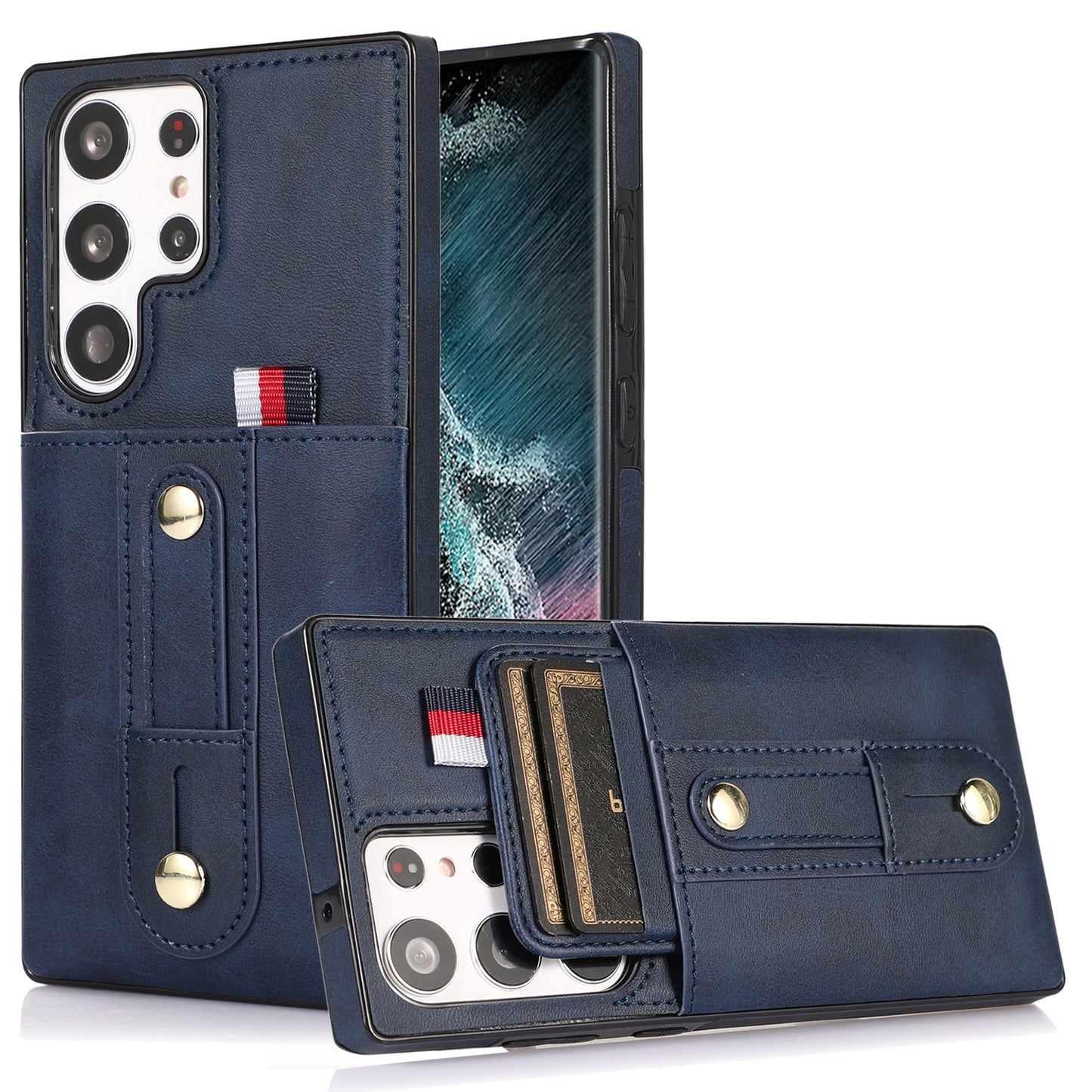 For Samsung Galaxy S24 Ultra Phone Case Anti-drop Retro PU Leather Coated TPU Card Slots Cover - Blue
