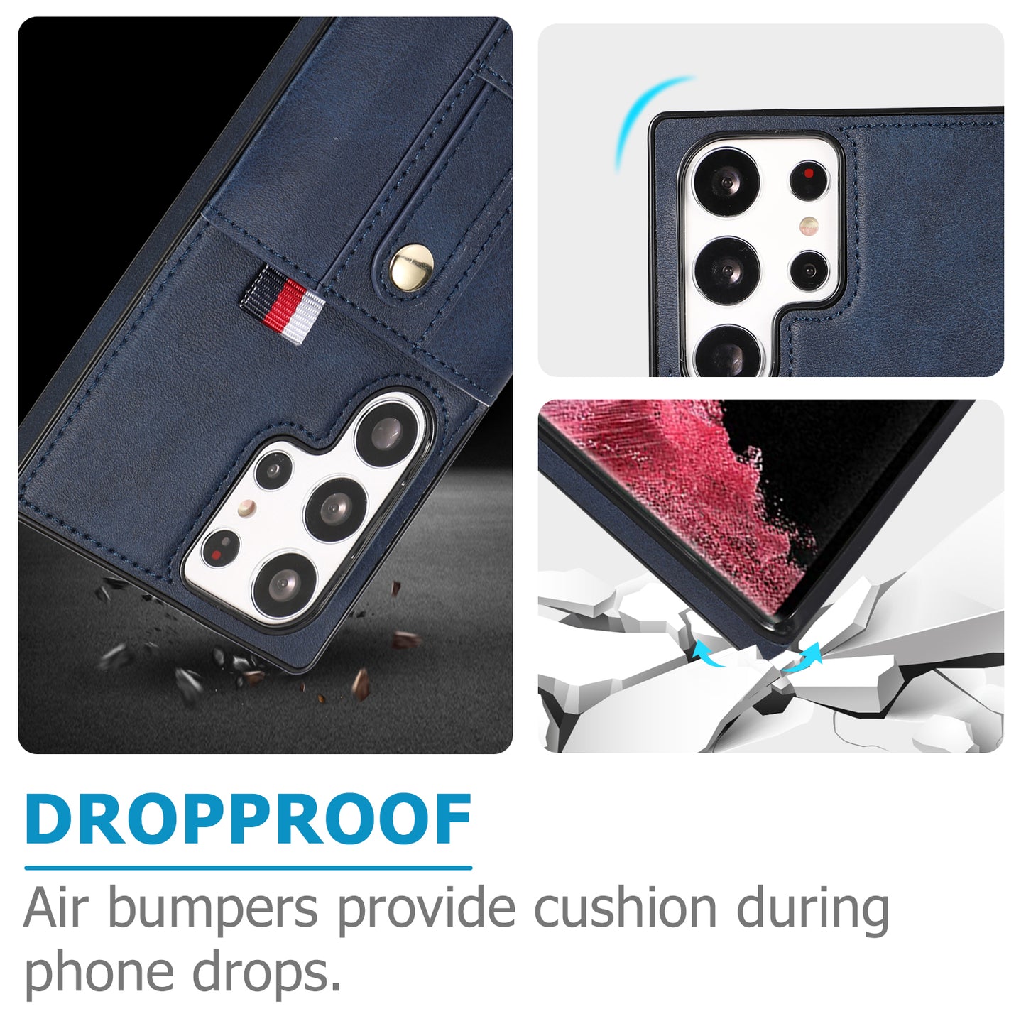 For Samsung Galaxy S24 Ultra Phone Case Anti-drop Retro PU Leather Coated TPU Card Slots Cover - Blue