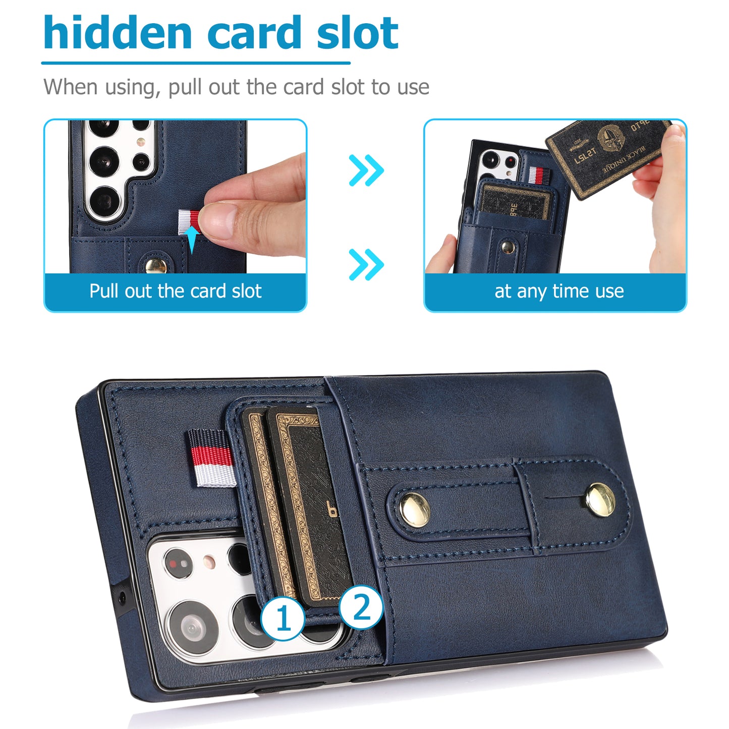 For Samsung Galaxy S24 Ultra Phone Case Anti-drop Retro PU Leather Coated TPU Card Slots Cover - Blue