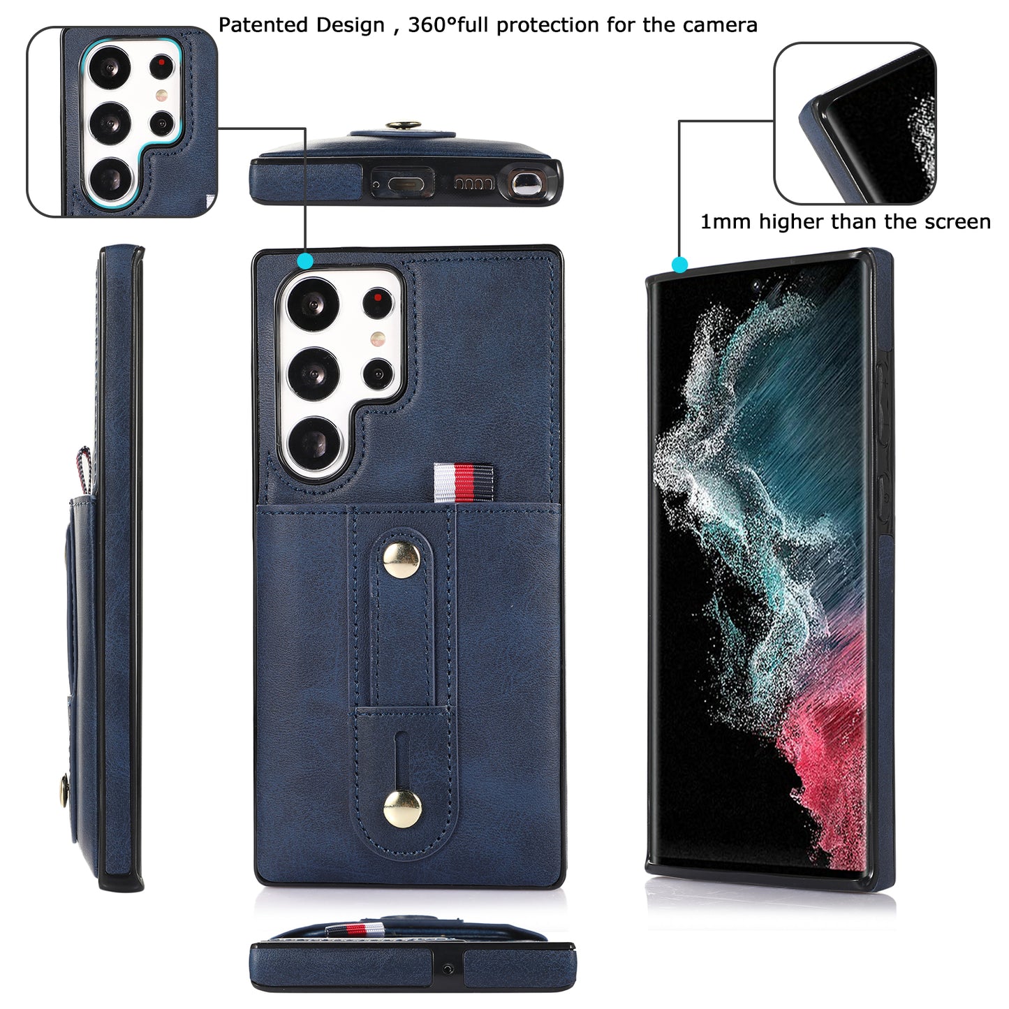 For Samsung Galaxy S24 Ultra Phone Case Anti-drop Retro PU Leather Coated TPU Card Slots Cover - Blue
