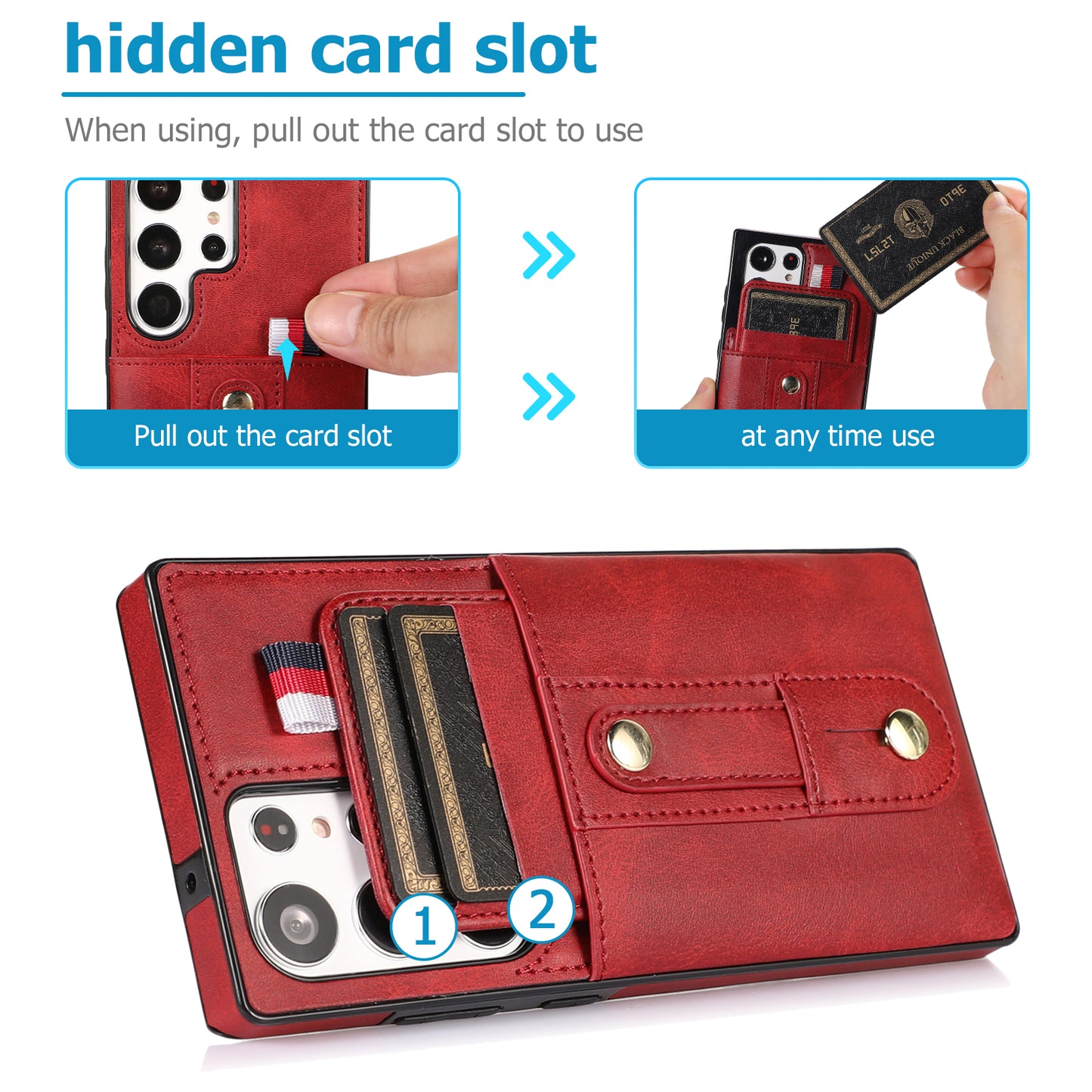 For Samsung Galaxy S24 Ultra Phone Case Anti-drop Retro PU Leather Coated TPU Card Slots Cover - Red