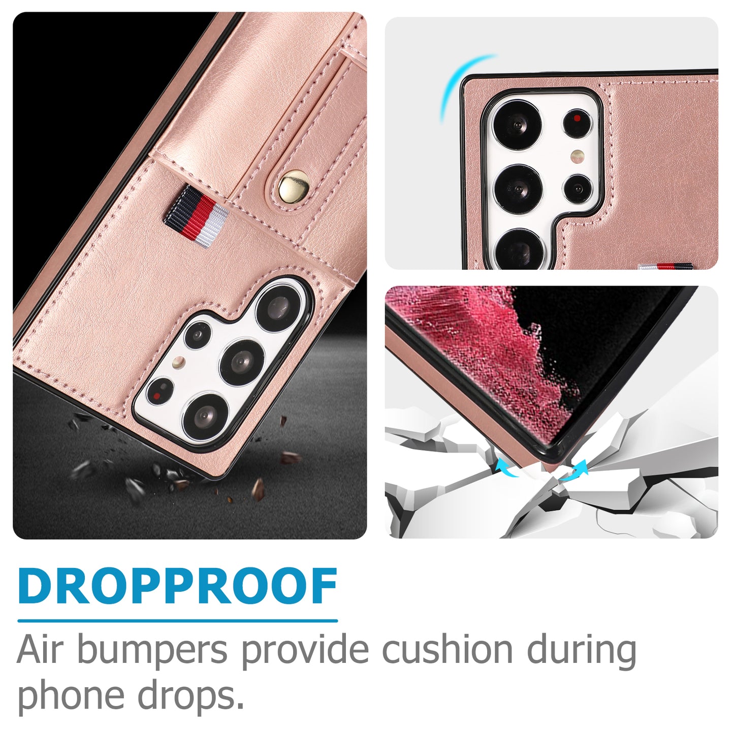 For Samsung Galaxy S24 Ultra Phone Case Anti-drop Retro PU Leather Coated TPU Card Slots Cover - Rose Gold