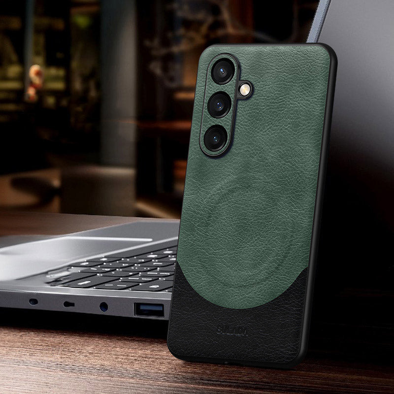 SULADA Magnetic Series for Samsung Galaxy S24+ Case Leather Coated Phone Back Shell Compatible with MagSafe - Green