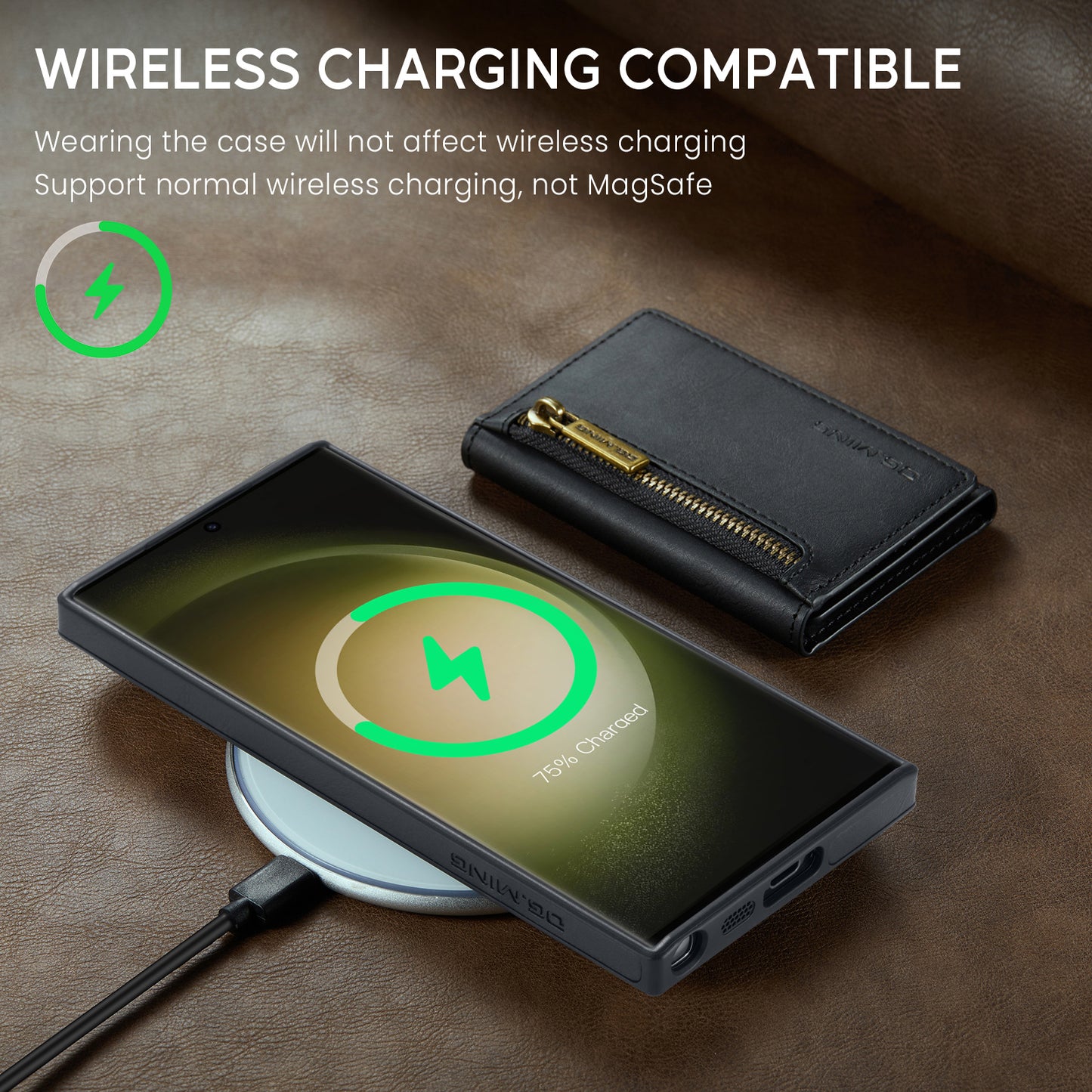 DG.MING M5 Series For Samsung Galaxy S24 Leather Phone Case Magnetic Detachable Wallet Cover - Black