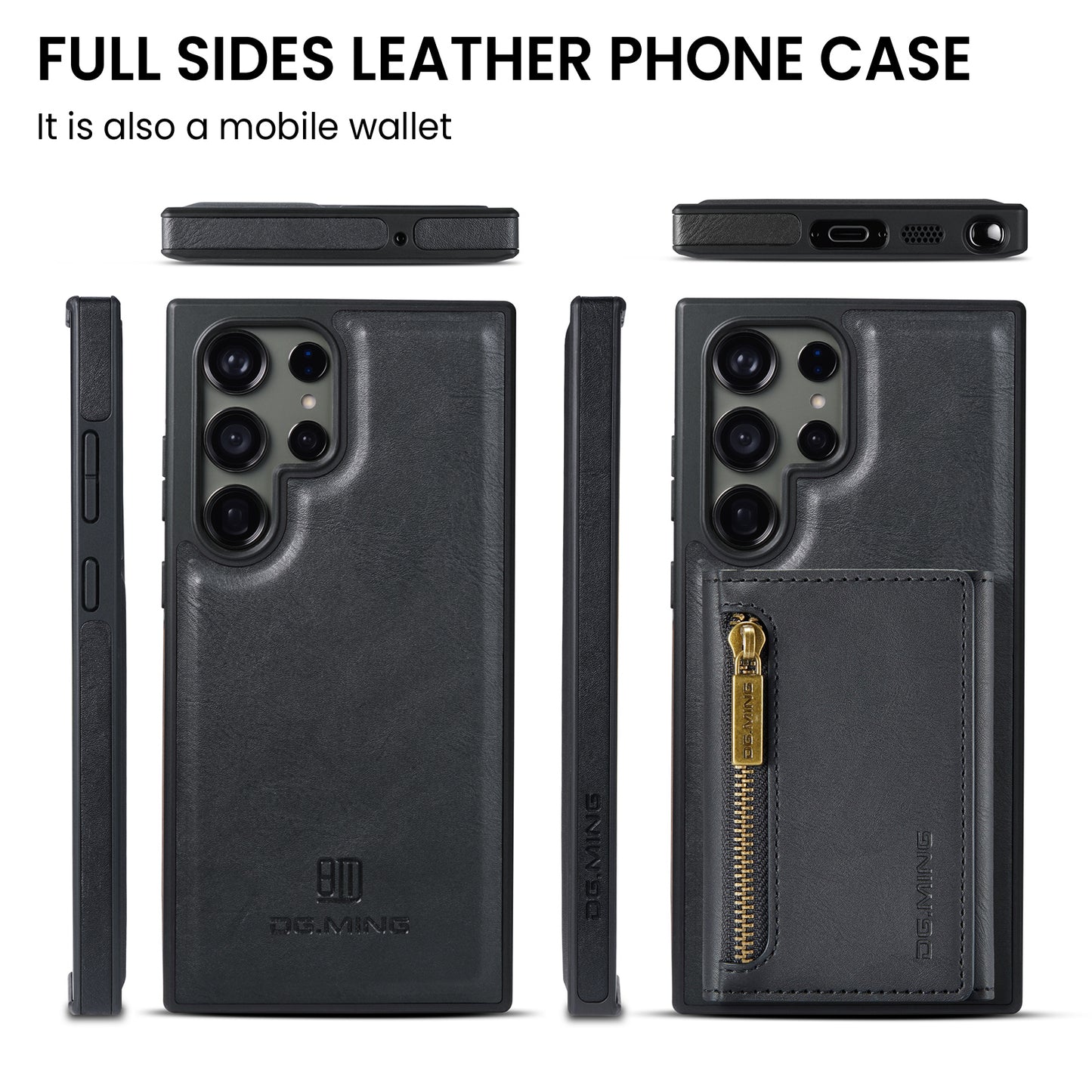 DG.MING M5 Series For Samsung Galaxy S24 Leather Phone Case Magnetic Detachable Wallet Cover - Black
