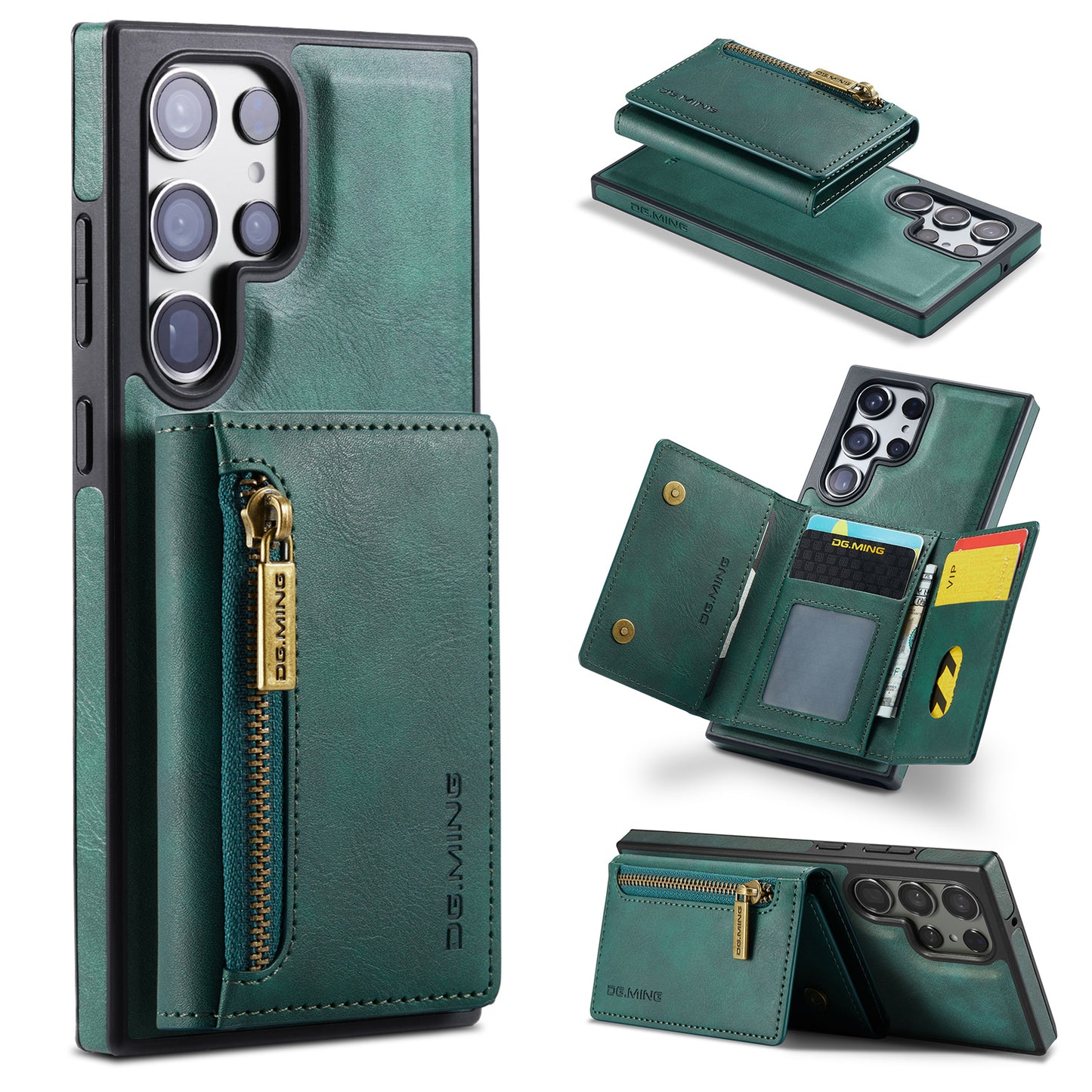 DG.MING M5 Series For Samsung Galaxy S24 Leather Phone Case Magnetic Detachable Wallet Cover - Green