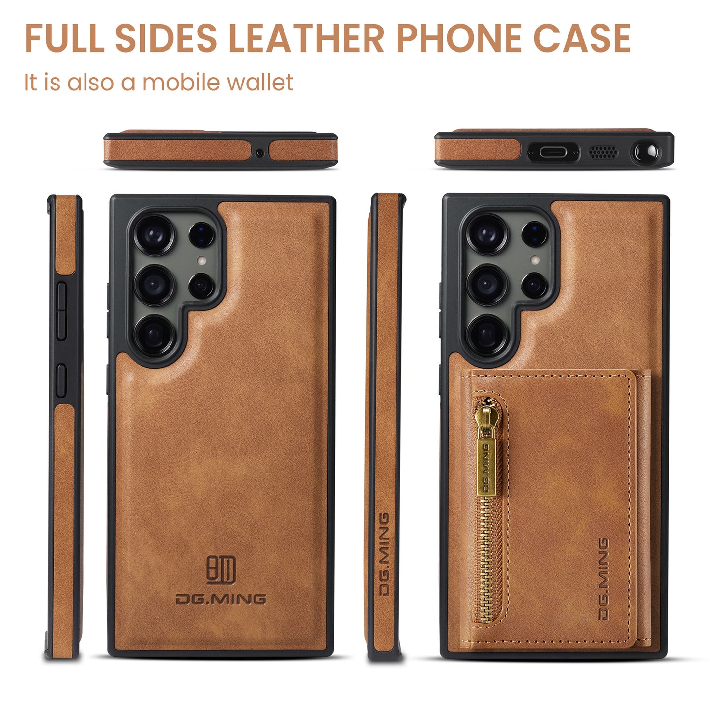 DG.MING M5 Series For Samsung Galaxy S24 Leather Phone Case Magnetic Detachable Wallet Cover - Brown