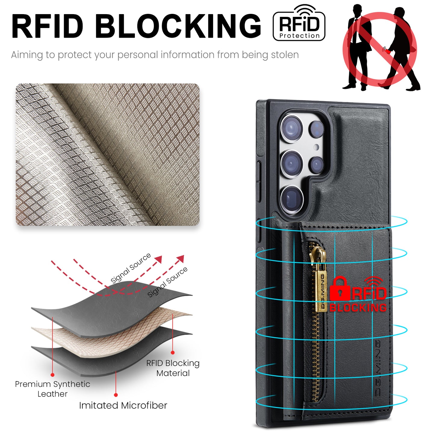 DG.MING M5 Series For Samsung Galaxy S24+ Wallet Case 2-in-1 Detachable Leather Phone Cover - Black