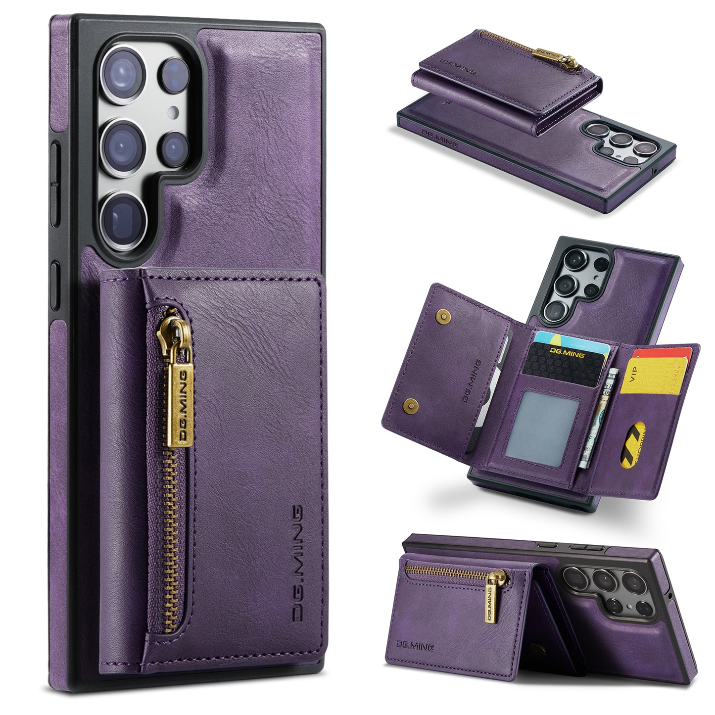 DG.MING M5 Series For Samsung Galaxy S24+ Wallet Case 2-in-1 Detachable Leather Phone Cover - Purple