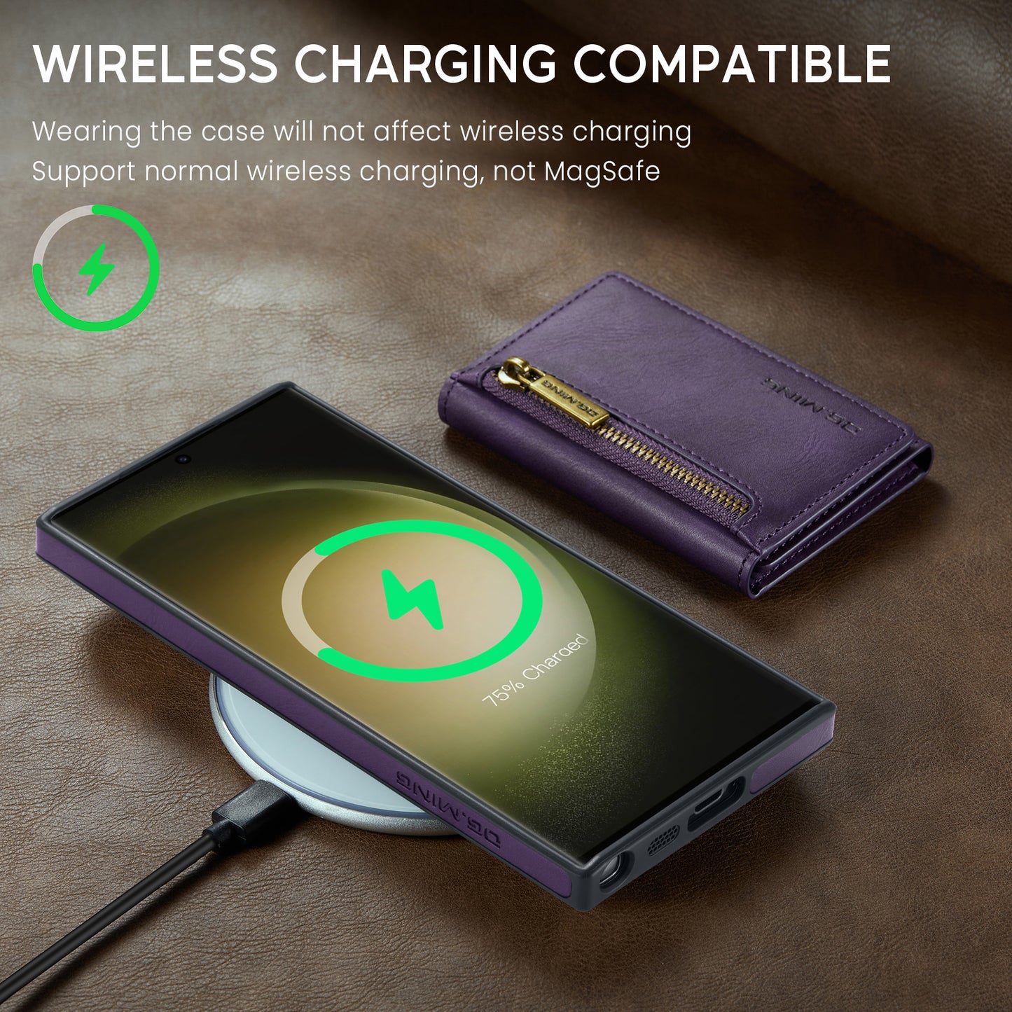 DG.MING M5 Series For Samsung Galaxy S24+ Wallet Case 2-in-1 Detachable Leather Phone Cover - Purple
