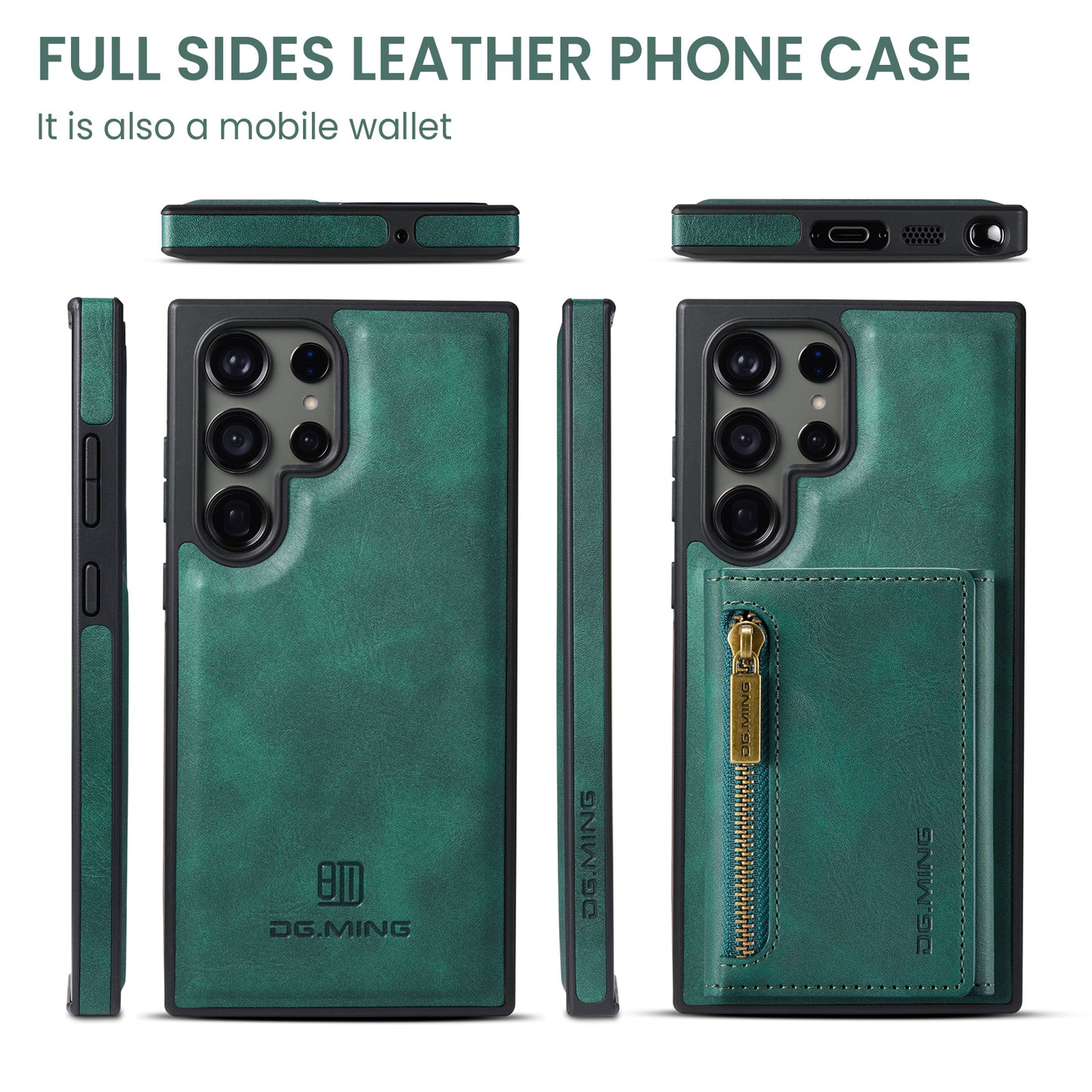 DG.MING M5 Series For Samsung Galaxy S24+ Wallet Case 2-in-1 Detachable Leather Phone Cover - Green