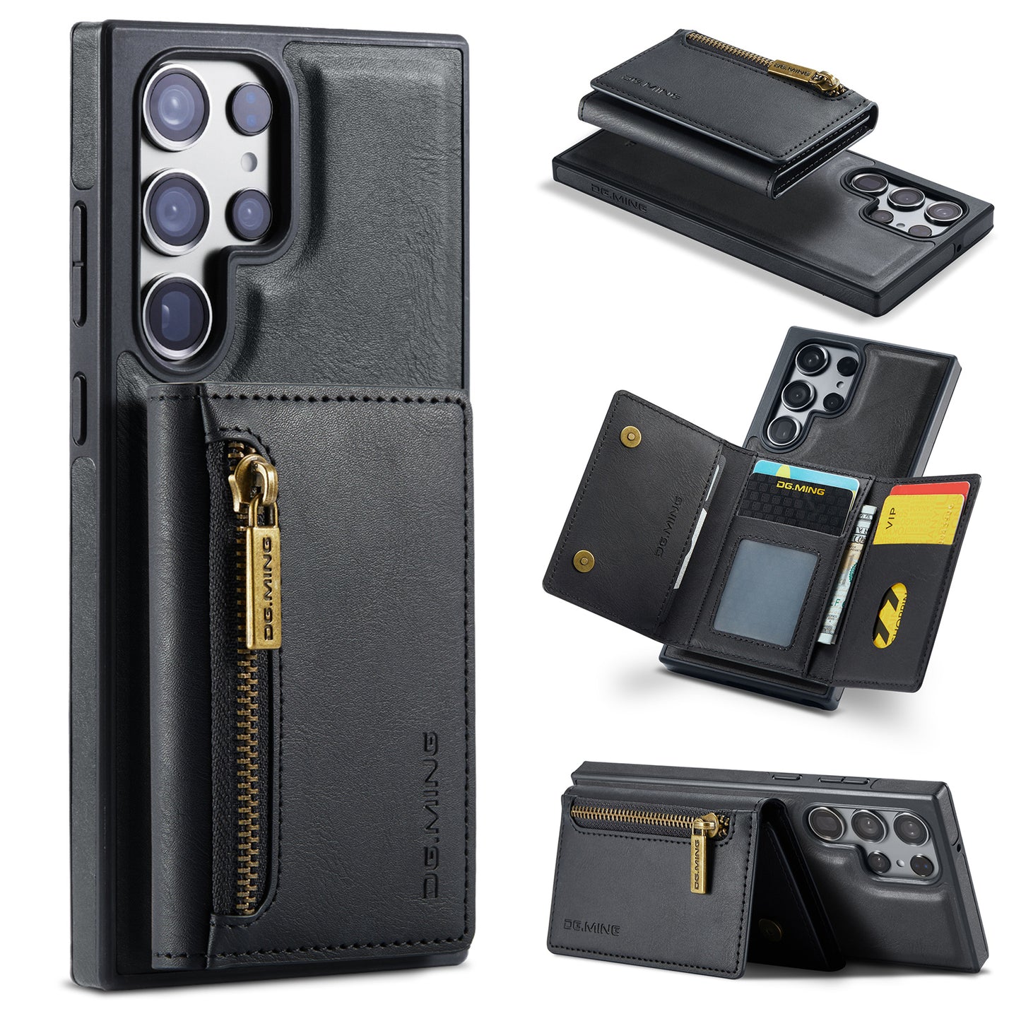 DG.MING M5 Series For Samsung Galaxy S24 Ultra Case Kickstand Leather Phone Back Cover - Black