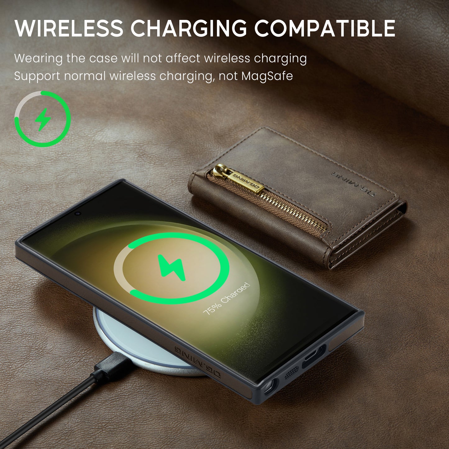 DG.MING M5 Series For Samsung Galaxy S24 Ultra Case Kickstand Leather Phone Back Cover - Coffee