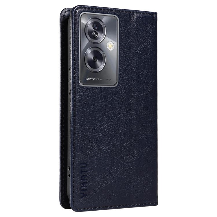 YIKATU YK-006 For Oppo A79 5G / A2 5G Leather Wallet Case Magnetic Flip Folio Phone Cover - Navy Blue