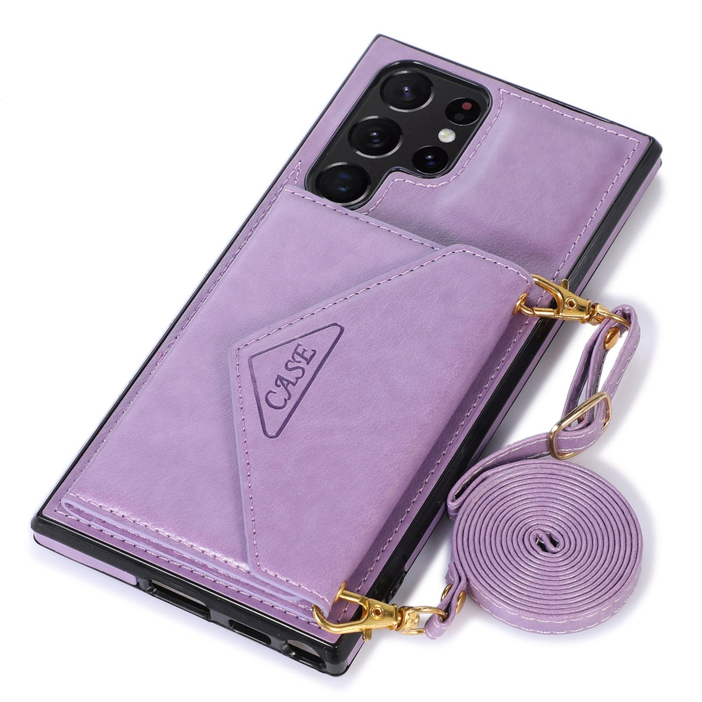 For Samsung Galaxy S24 Ultra Case Card Holder Kickstand Leather+TPU Crossbody Cover - Purple