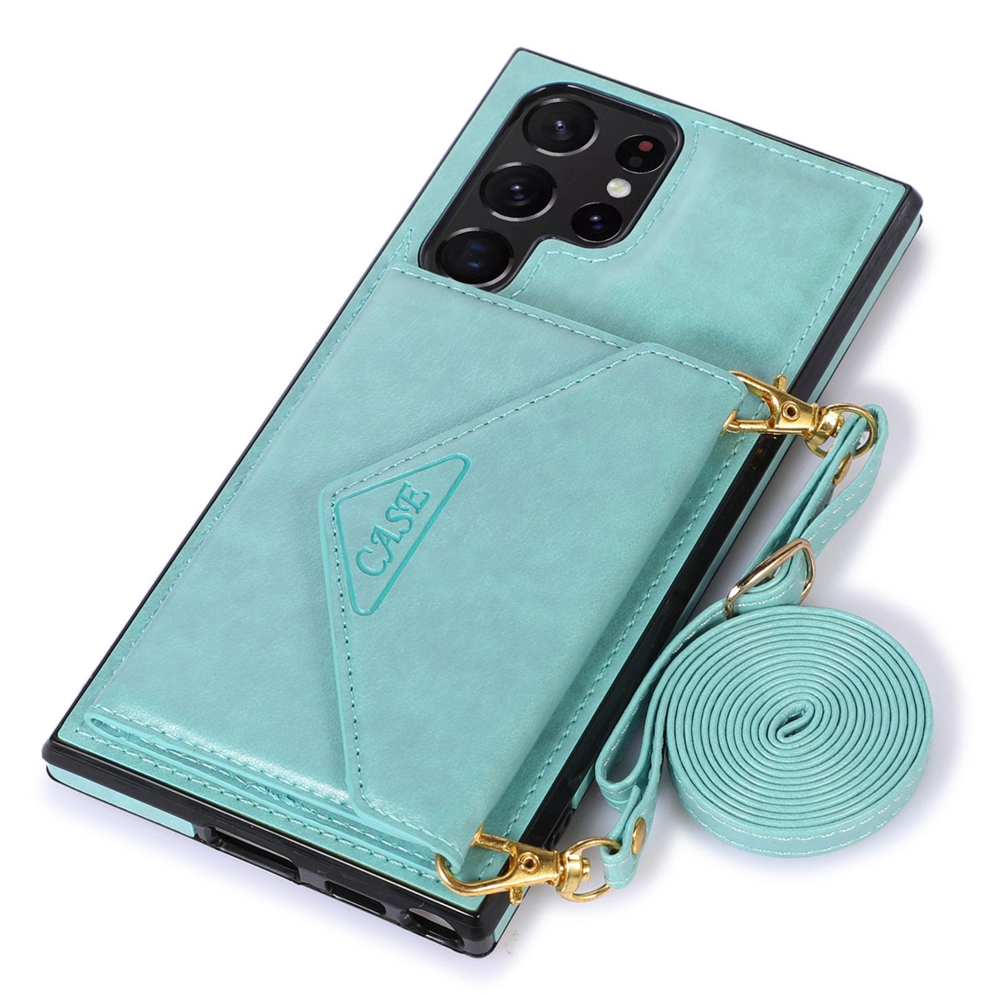 For Samsung Galaxy S24 Ultra Case Card Holder Kickstand Leather+TPU Crossbody Cover - Green