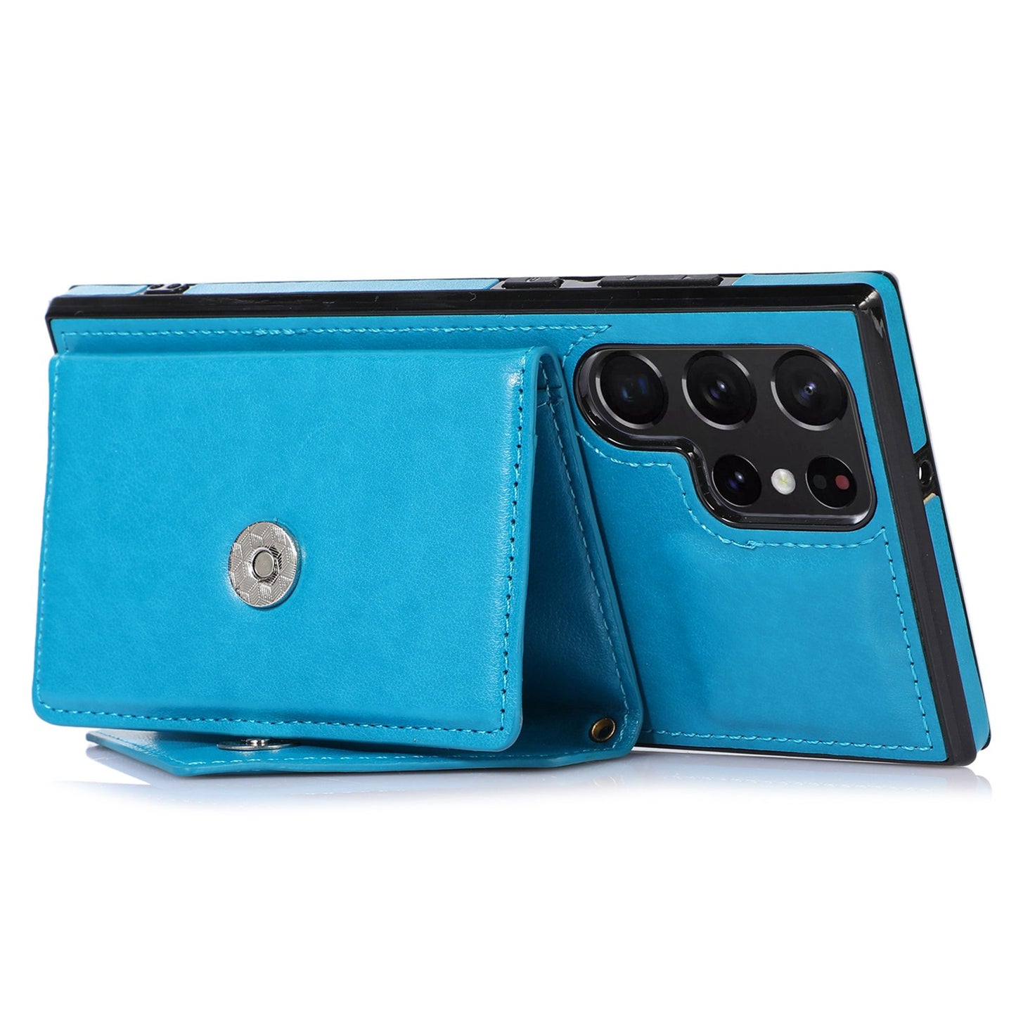 For Samsung Galaxy S24 Ultra Case Card Holder Kickstand Leather+TPU Crossbody Cover - Blue