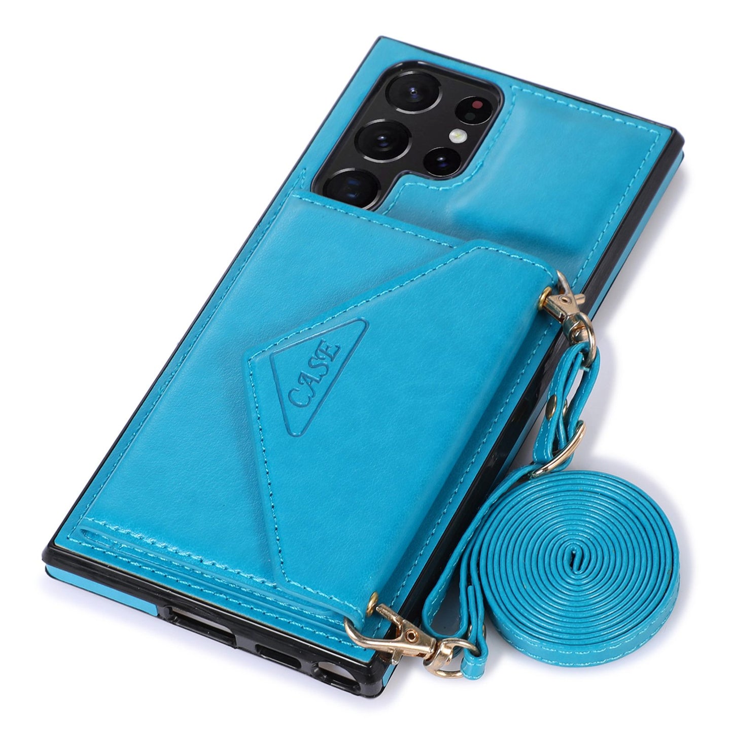 For Samsung Galaxy S24 Ultra Case Card Holder Kickstand Leather+TPU Crossbody Cover - Blue