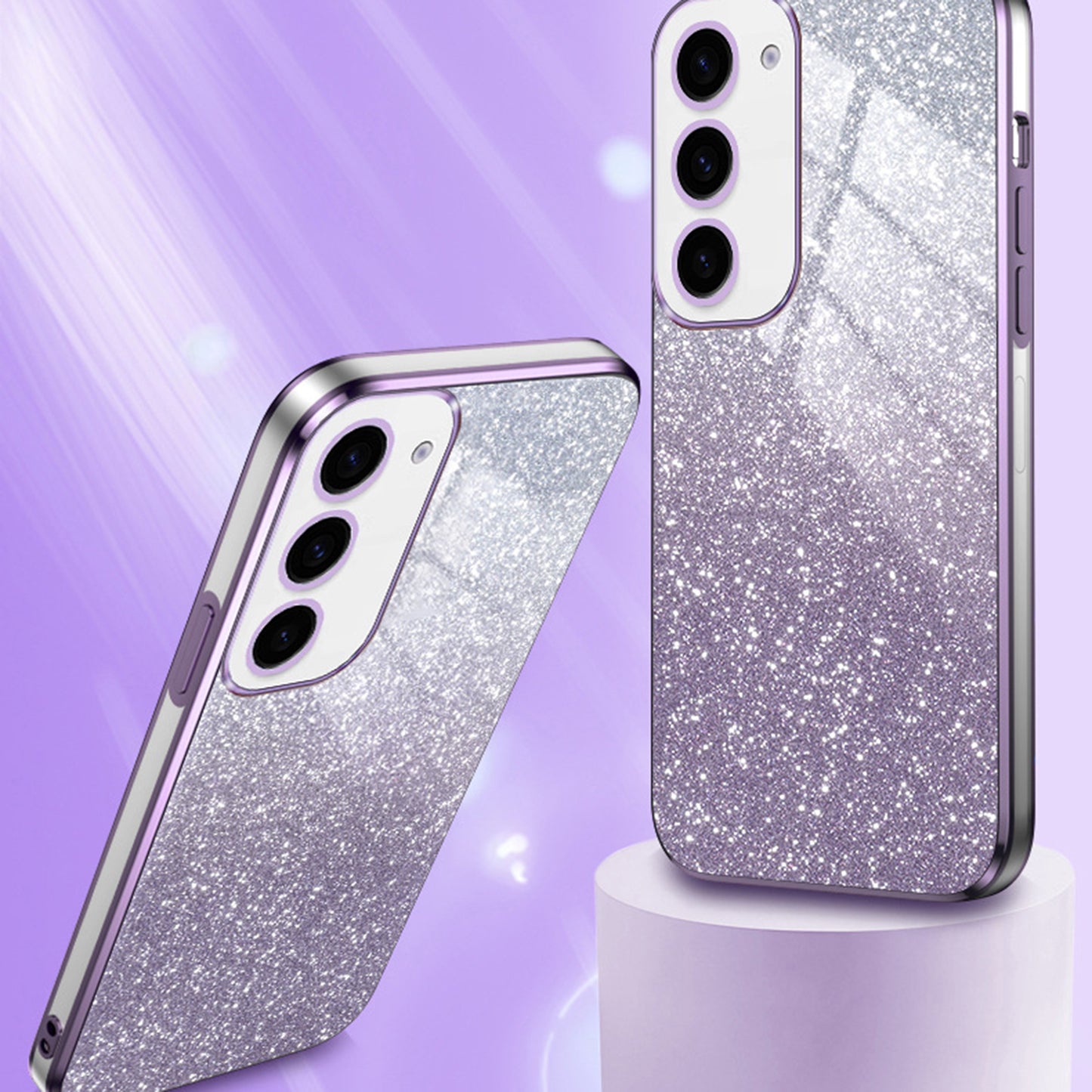 For Samsung Galaxy S24+ Cell Phone Case 6D Electroplating Glitter Powder TPU Cover - Pink